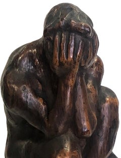 After The Thinker, Modern Carved Wood Sculpture, ca. 1960s