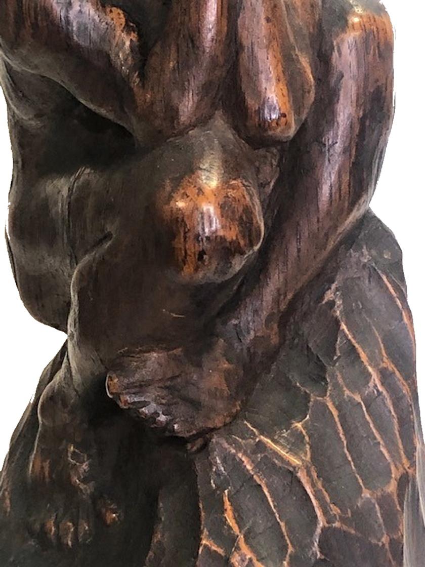 Mid-Century Modern After The Thinker, Modern Carved Wood Sculpture, ca. 1960s For Sale
