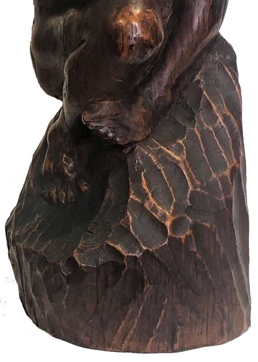 American After The Thinker, Modern Carved Wood Sculpture, ca. 1960s For Sale