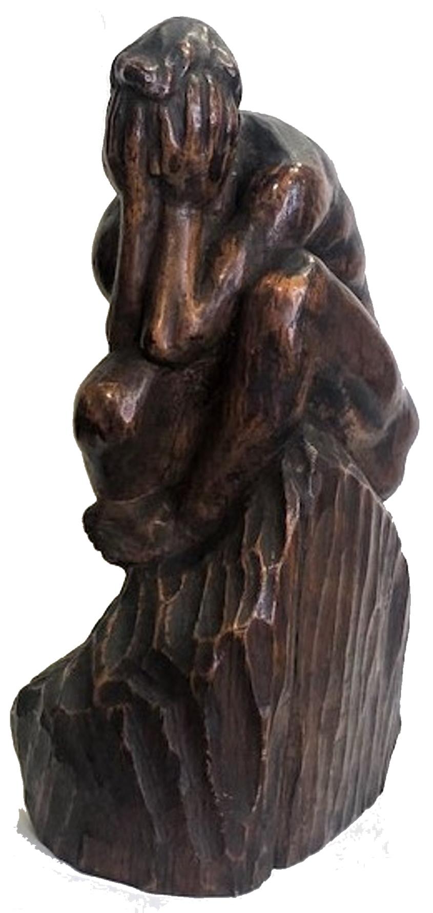 After The Thinker, Modern Carved Wood Sculpture, ca. 1960s In Good Condition For Sale In New York, NY
