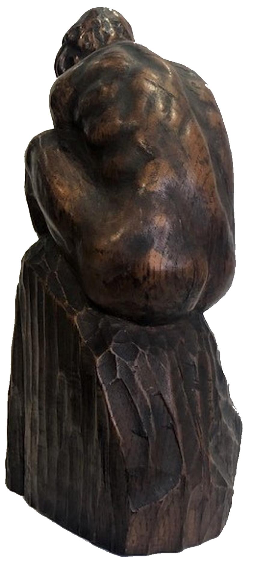 After The Thinker, Modern Carved Wood Sculpture, ca. 1960s For Sale 1
