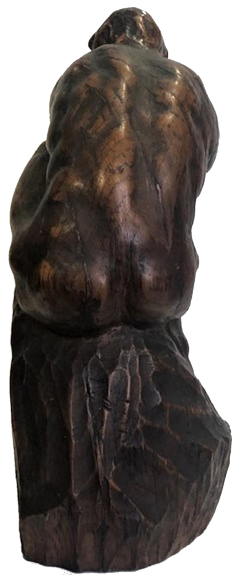 After The Thinker, Modern Carved Wood Sculpture, ca. 1960s For Sale 2