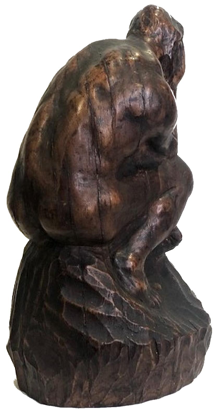 After The Thinker, Modern Carved Wood Sculpture, ca. 1960s For Sale 3