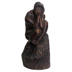After The Thinker, Modern Carved Wood Sculpture, ca. 1960s