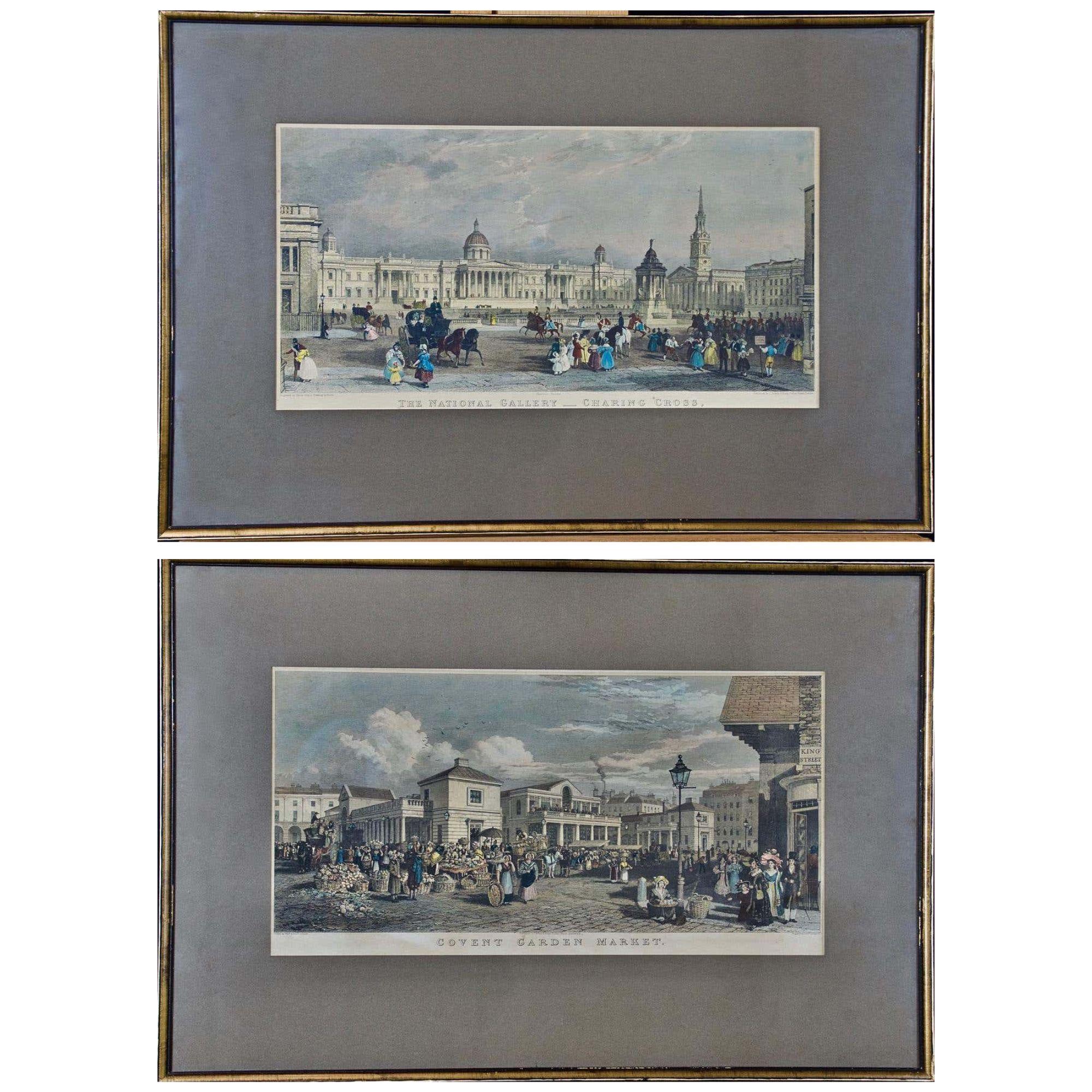 Vistas de Londres: Un par de grabados enmarcados del siglo XIX de Havell y Allom