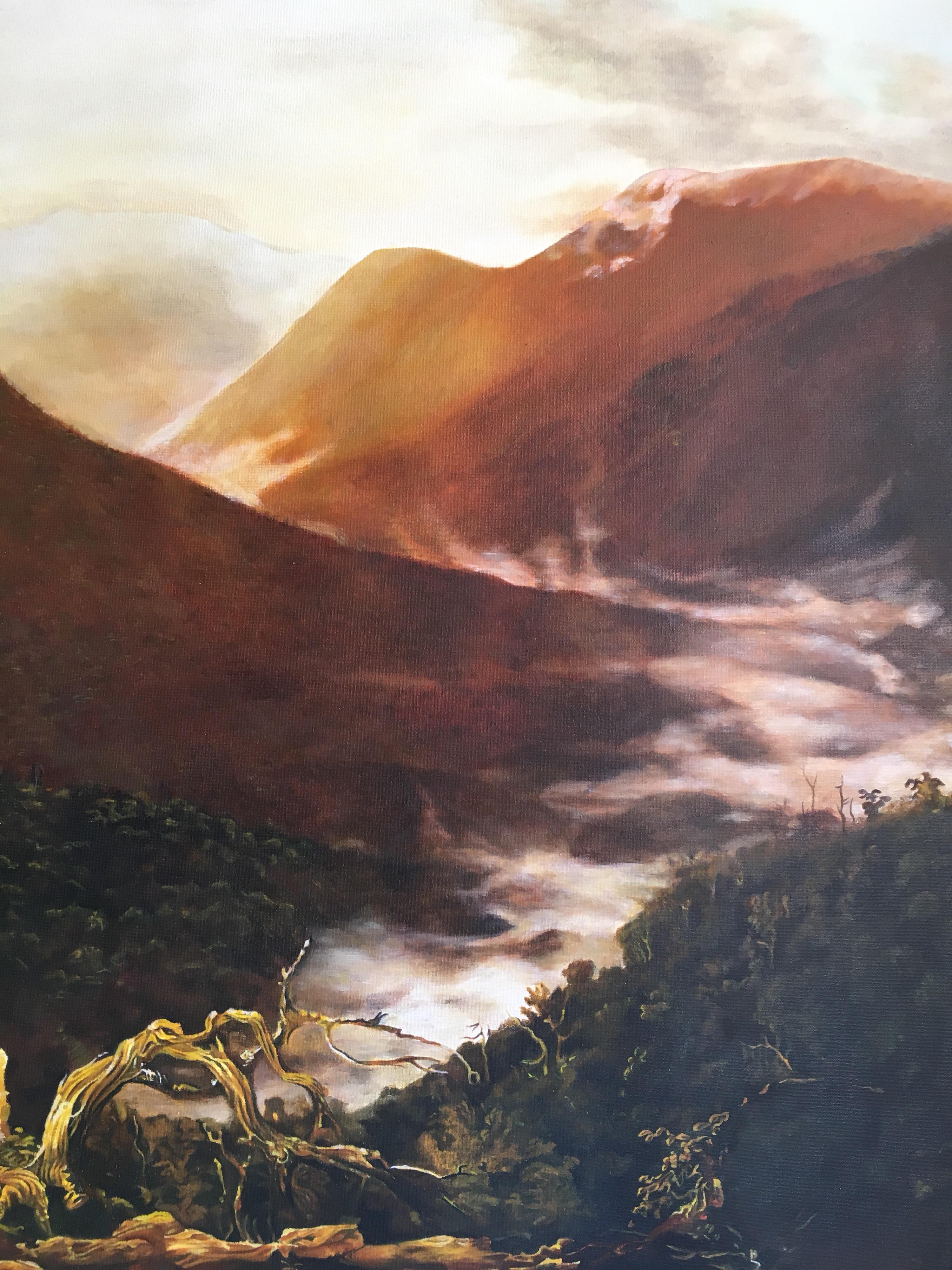 Sunrise in the Catskills Huge Oil Painting - Brown Landscape Painting by (After) Thomas Cole