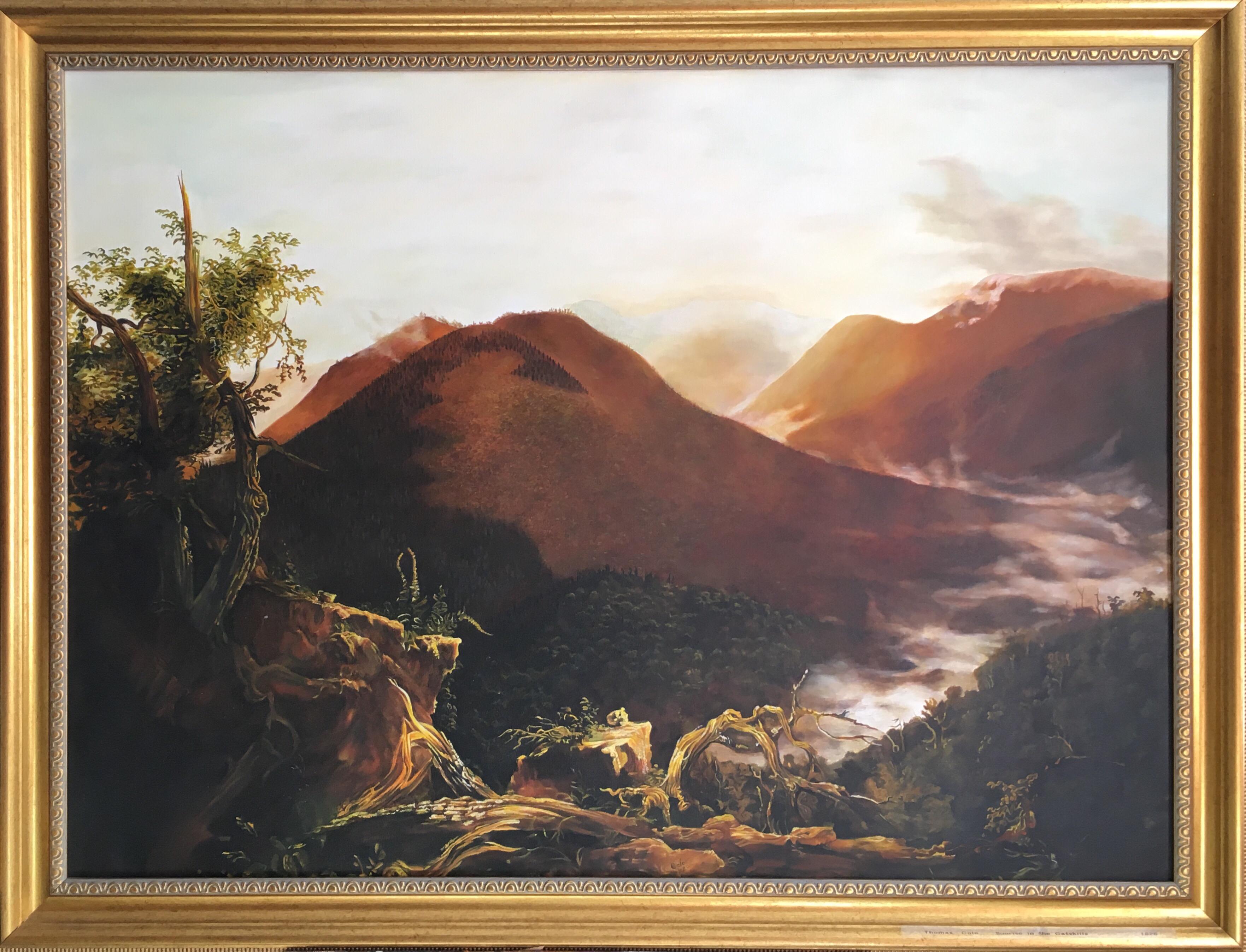 (After) Thomas Cole Landscape Painting - Sunrise in the Catskills Huge Oil Painting