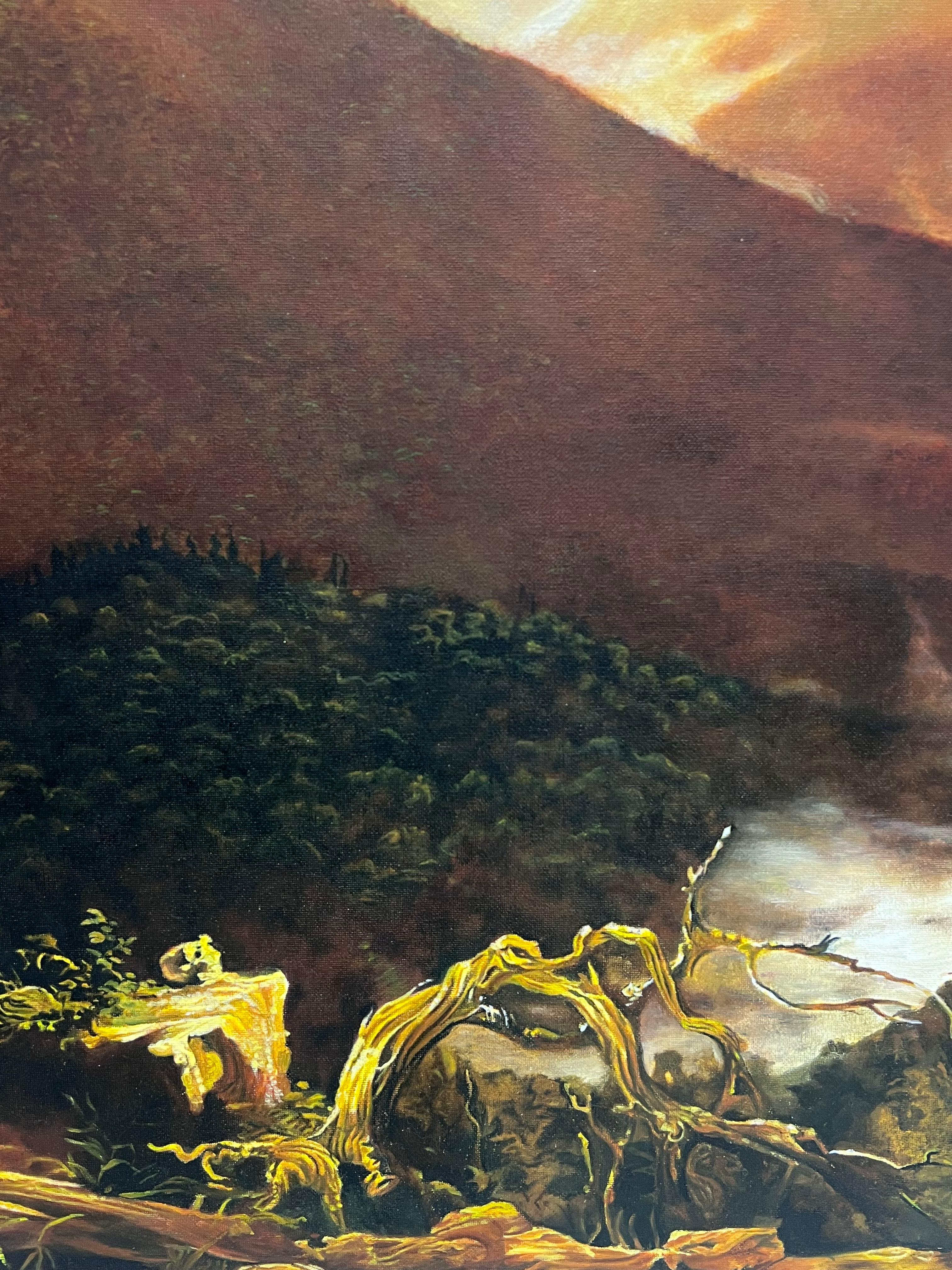 Sonnenaufgang in den Katzenkäfigen, großes Ölgemälde im Angebot 1