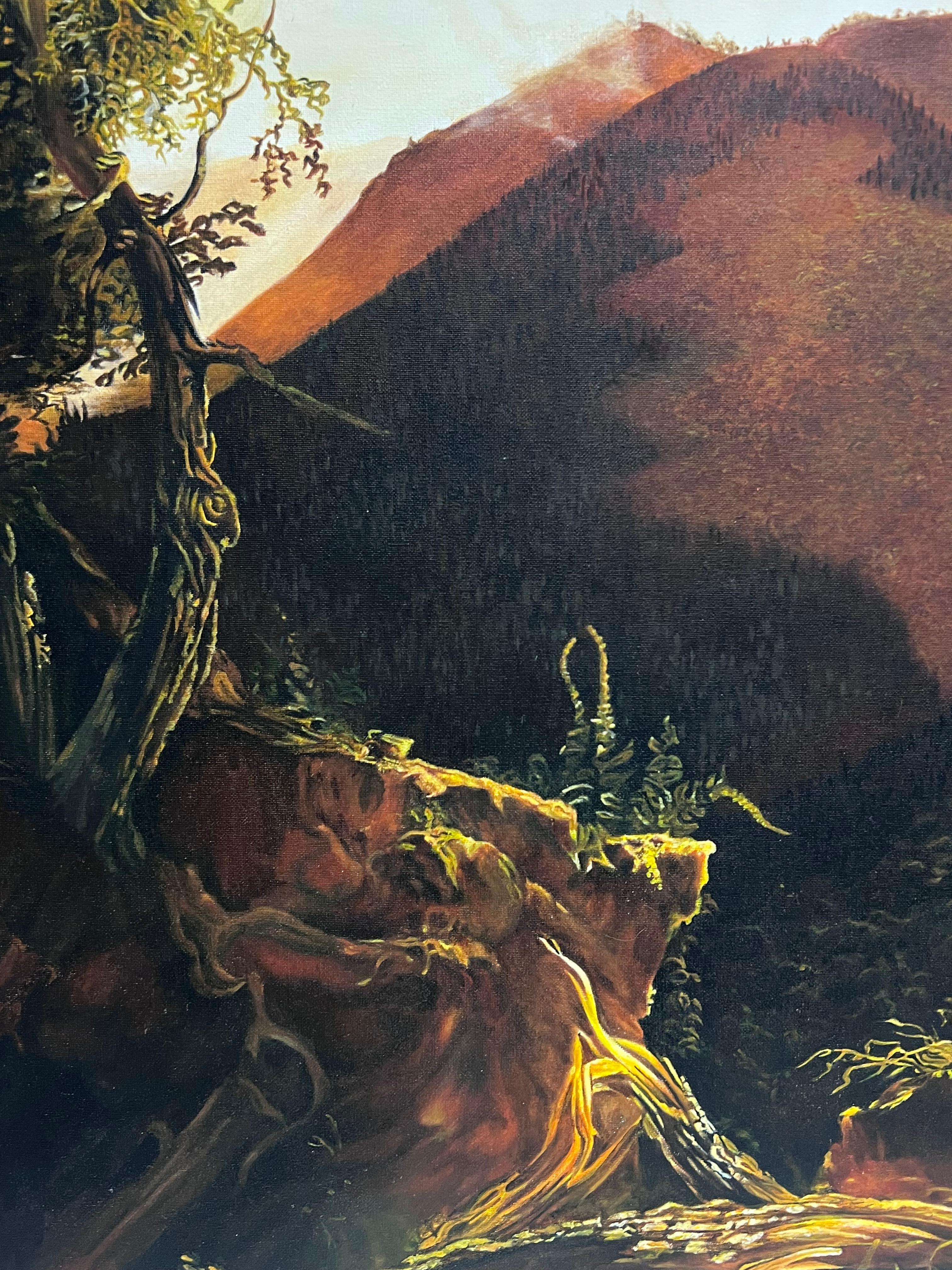 Sonnenaufgang in den Katzenkäfigen, großes Ölgemälde im Angebot 2