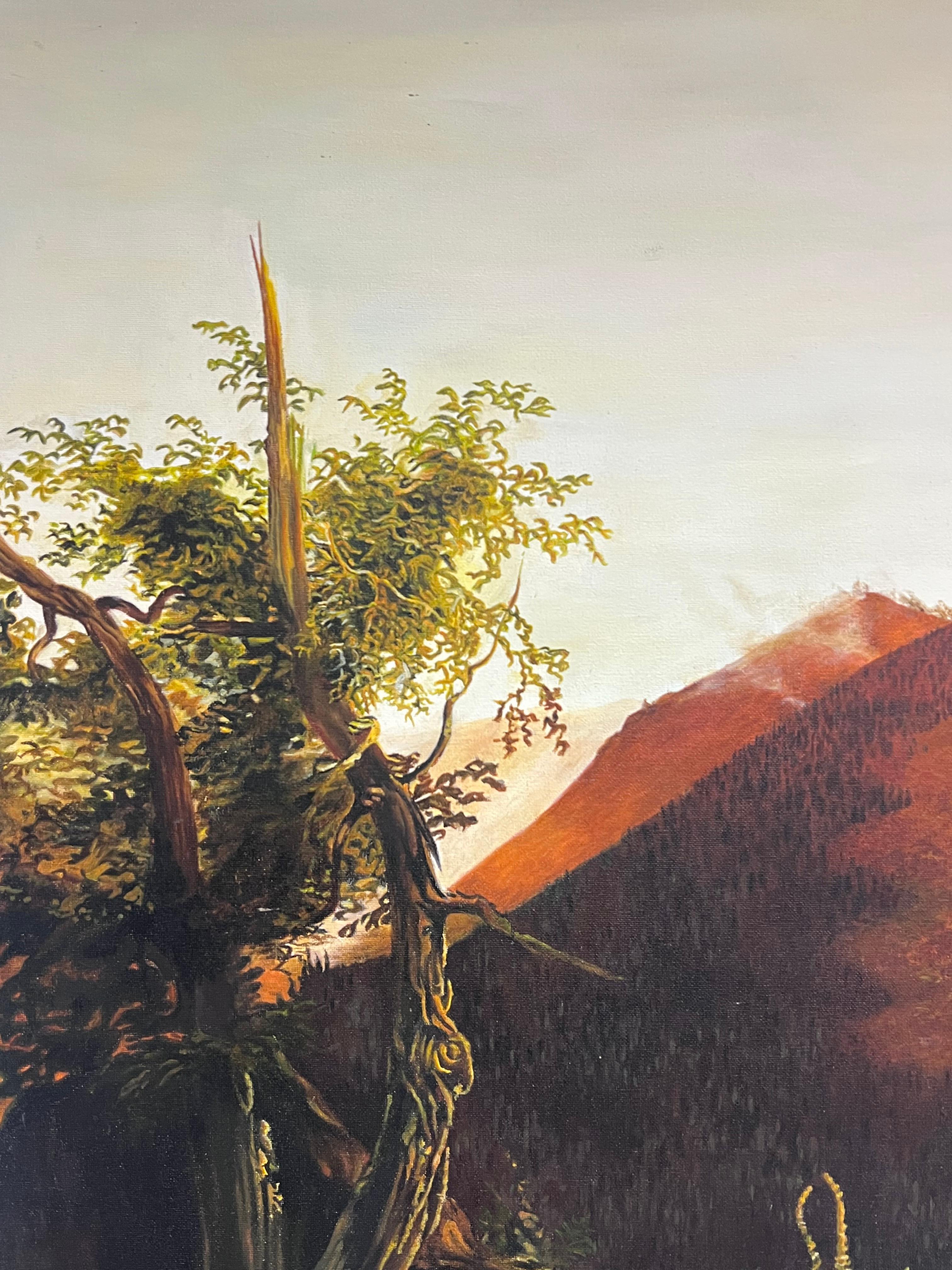 Sonnenaufgang in den Katzenkäfigen, großes Ölgemälde im Angebot 3