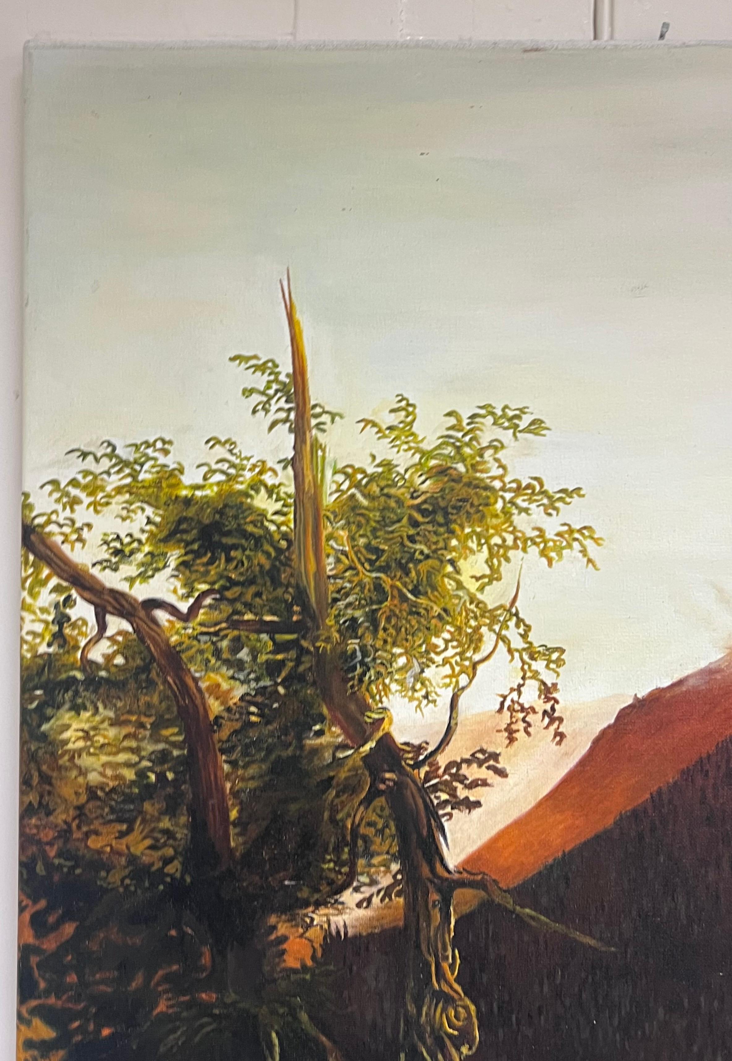 Sonnenaufgang in den Katzenkäfigen, großes Ölgemälde im Angebot 4