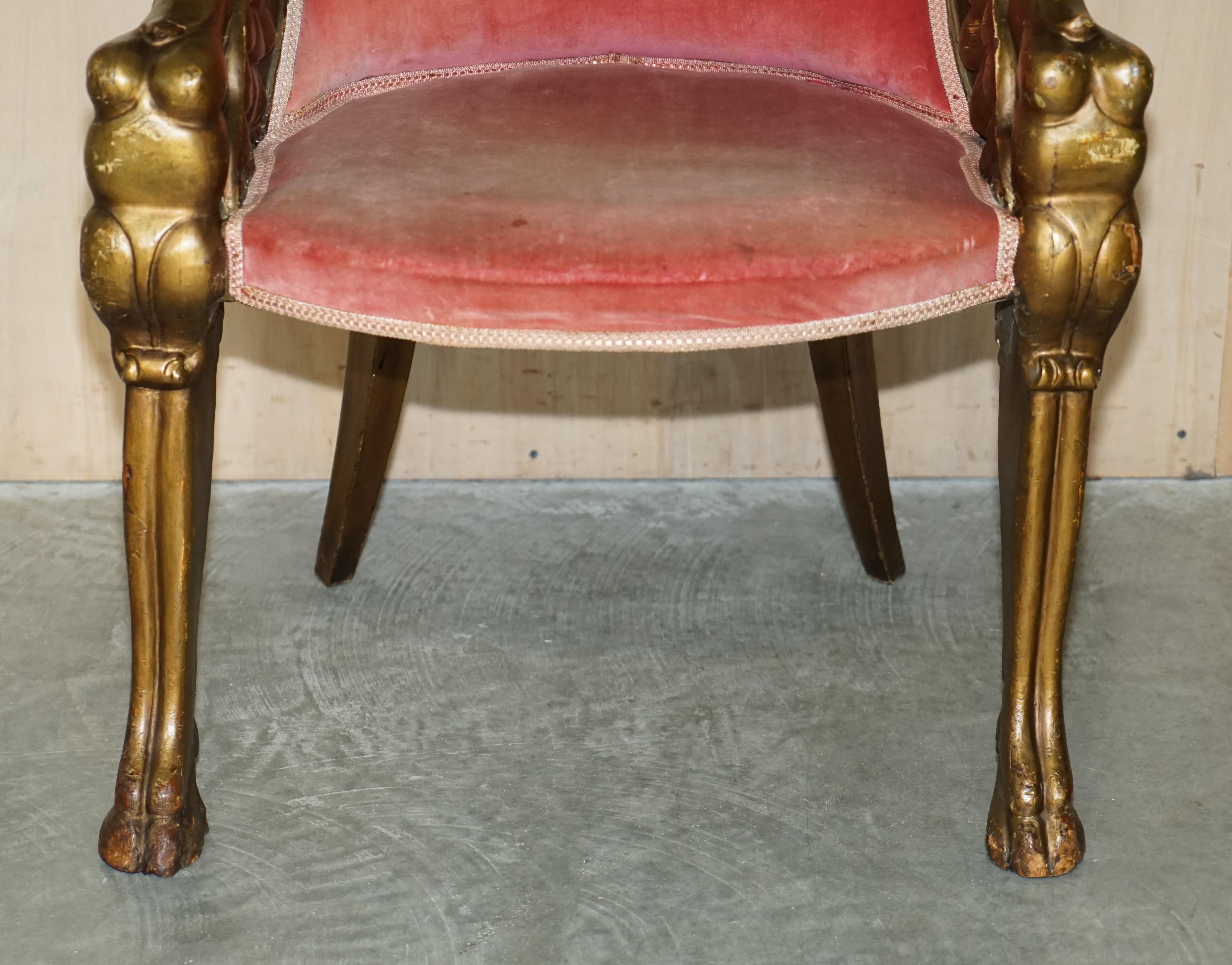 Late 18th Century After Thomas Hope Antique circa 1780 George III Hand Carved Giltwood Armchair For Sale