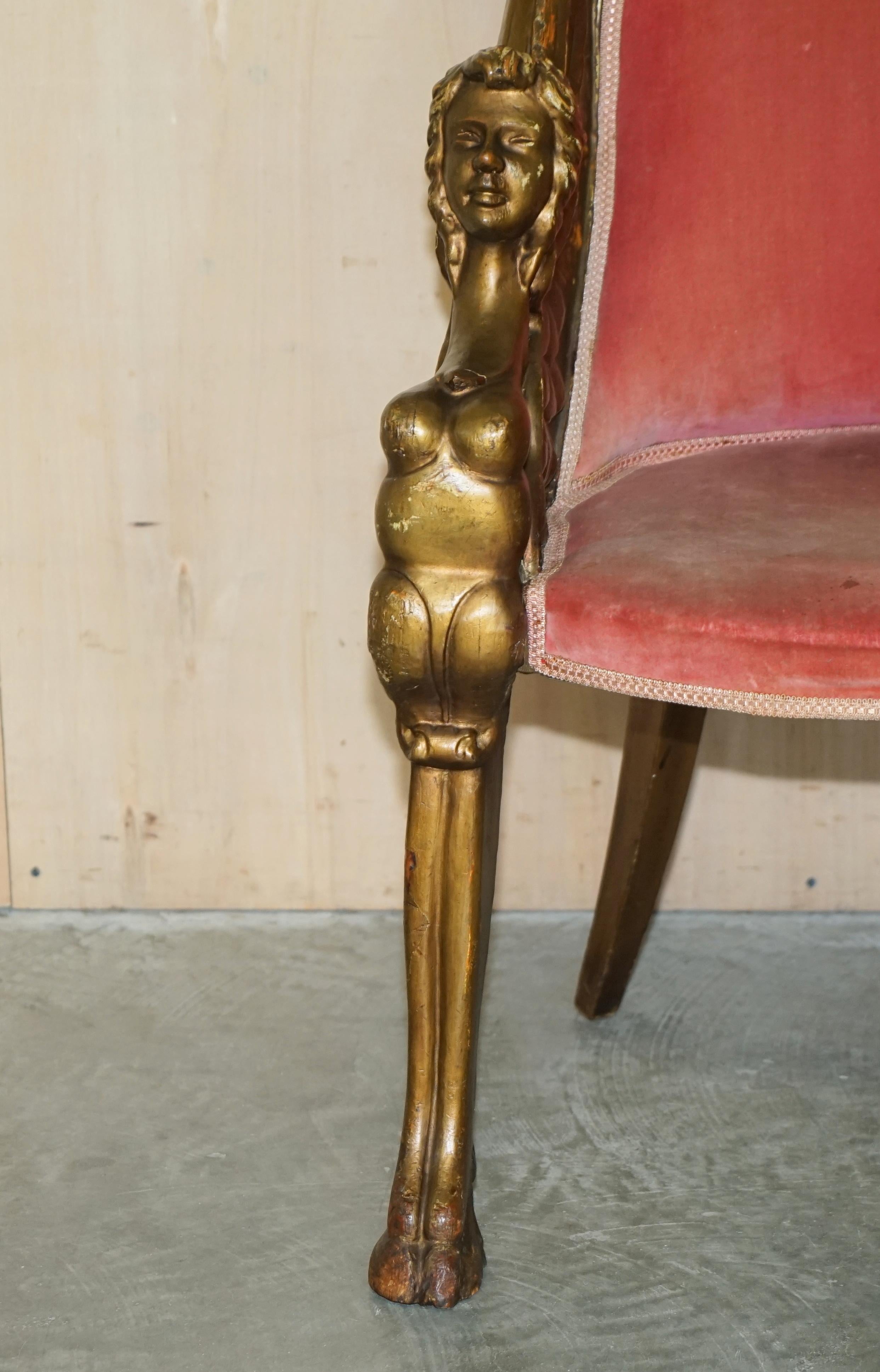 After Thomas Hope Antique circa 1780 George III Hand Carved Giltwood Armchair For Sale 1