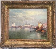 Escuela del río Hudson, Luminismo Pintura al óleo After Thomas Moran Barcos de Venecia