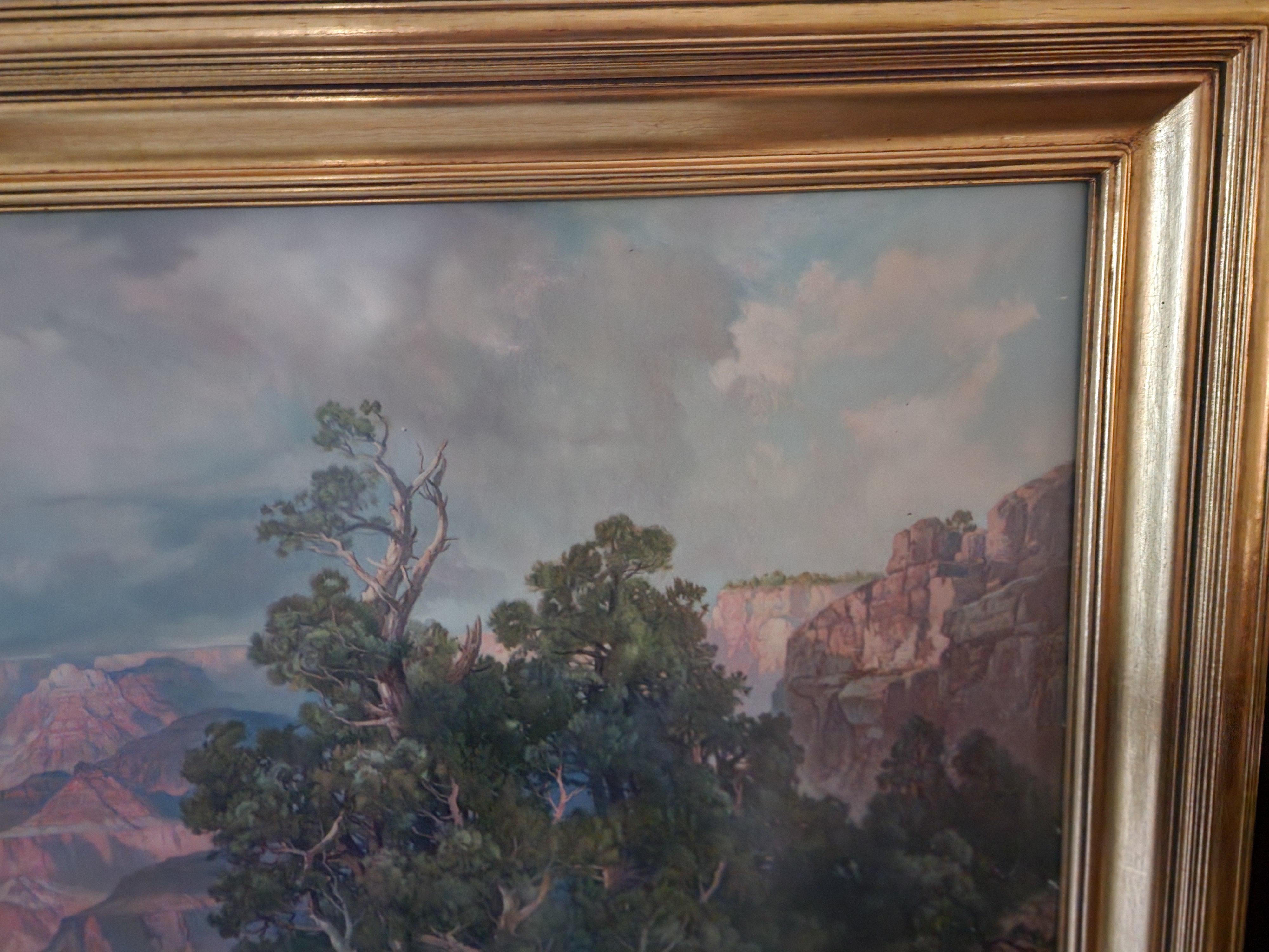 The original painting by Thomas Moran was sold to the Santa Fe railroad company which copyrighted the image and made prints to hang in railway stations to promote tourism and therefore ridership on their railroad!