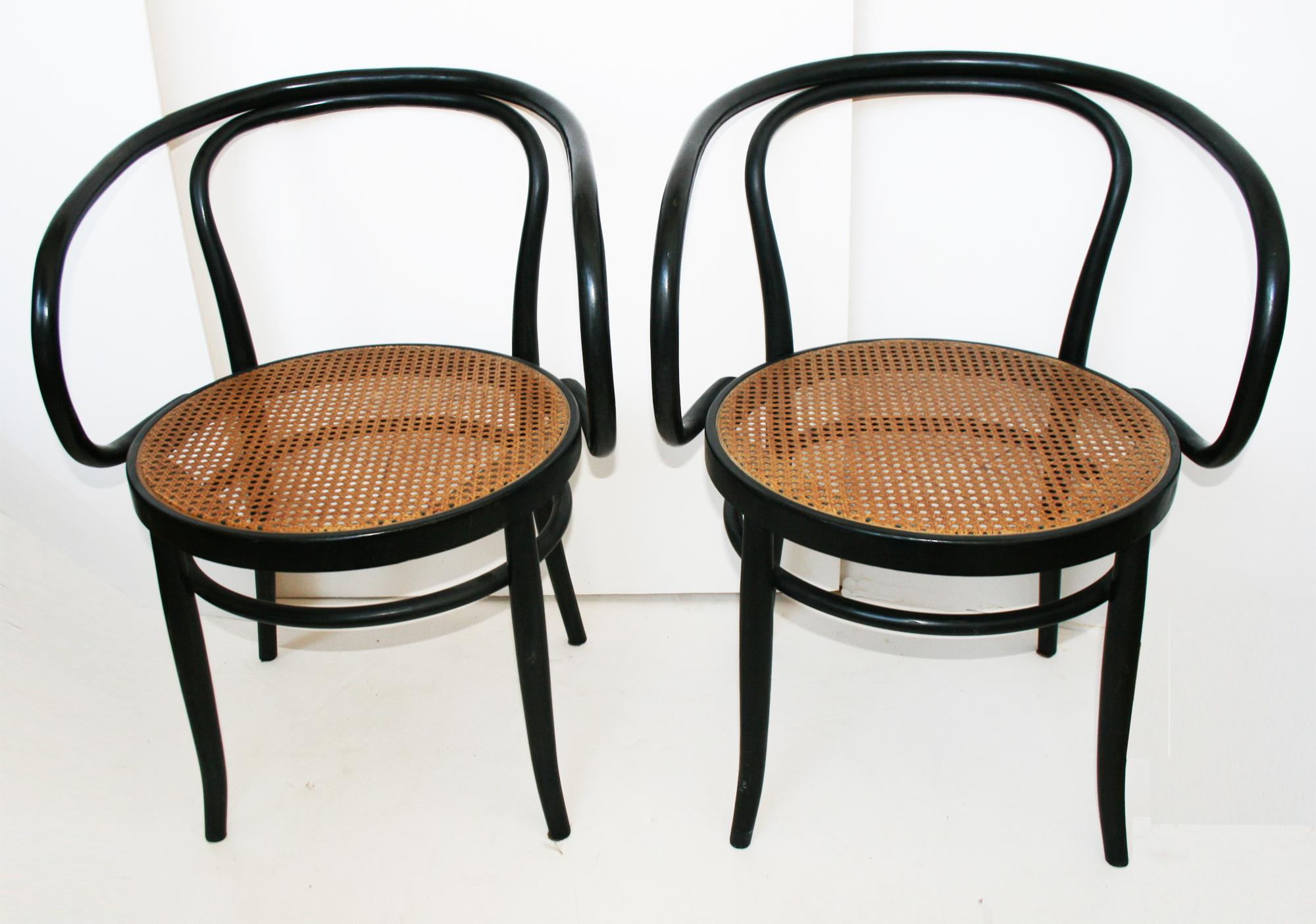 After 209, Pair of Cane and Black Bentwood Chairs, 1950s at
