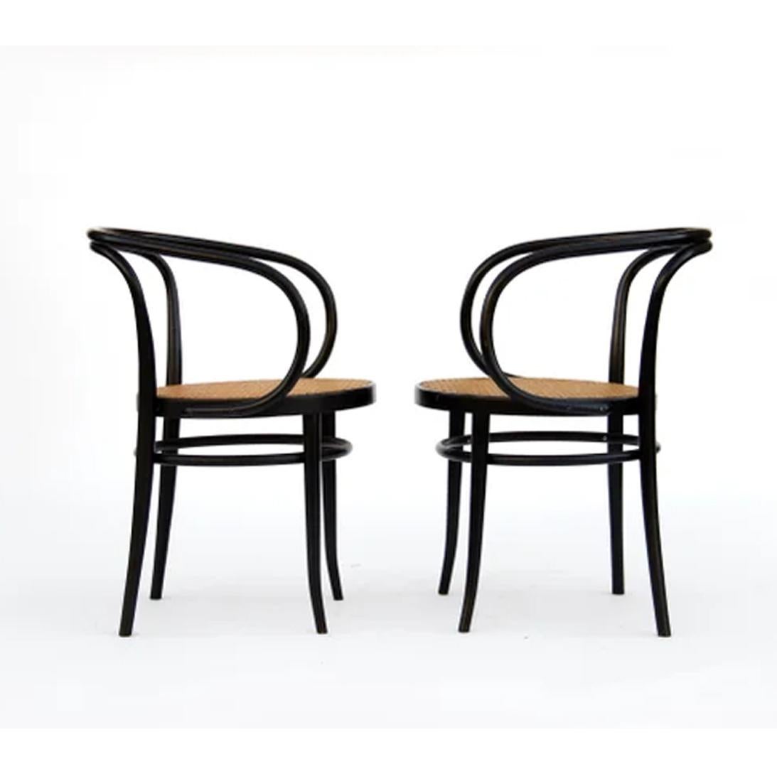 20th Century  Chairs Thonet 209, Pair of Cane and Black Bentwood , 1940s or 1950s For Sale