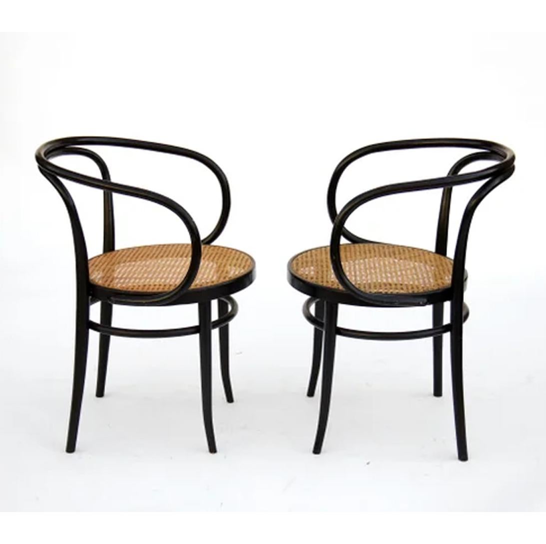  Chairs Thonet 209, Pair of Cane and Black Bentwood , 1940s or 1950s For Sale 1