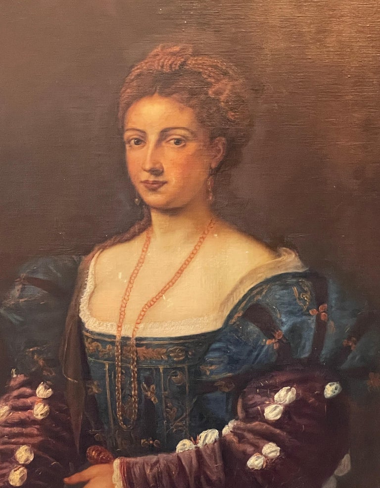 18th c. Italian Portrait Oil Painting LA BELLA After Titian - Black Portrait Painting by Unknown