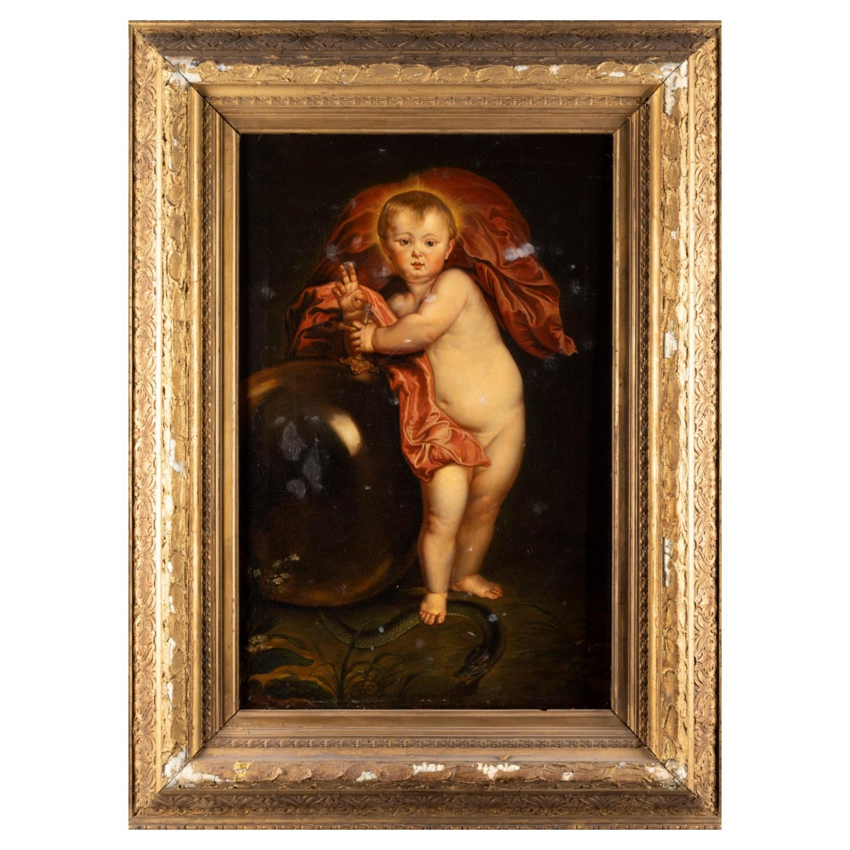 After Van Dyck 18th Century "THE CHRIST CHILD AS SALVATORE MUNDI"