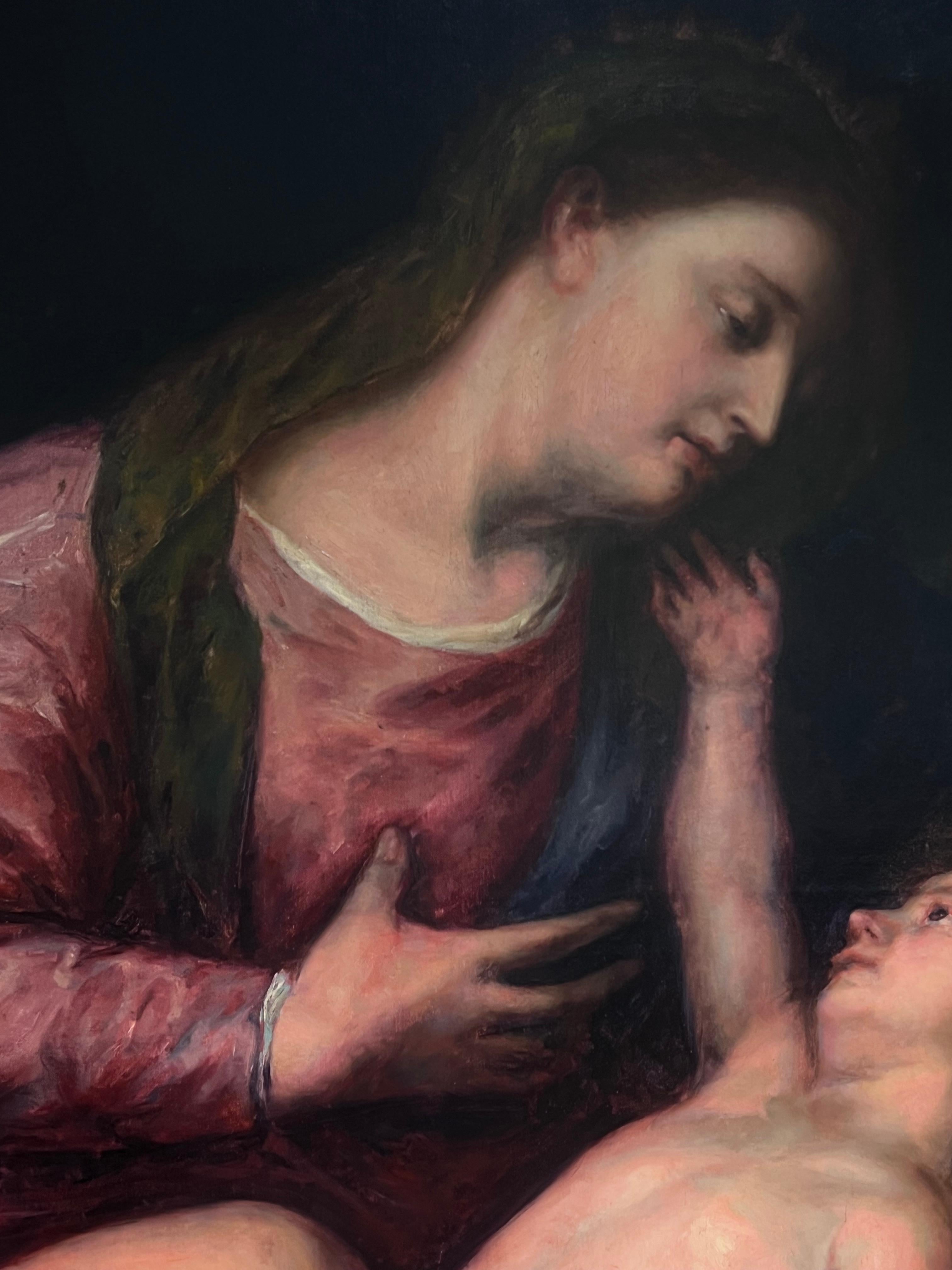 Enorme pintura al óleo victoriana inglesa del Viejo Maestro Madonna & Christ Child según Dyck en venta 1