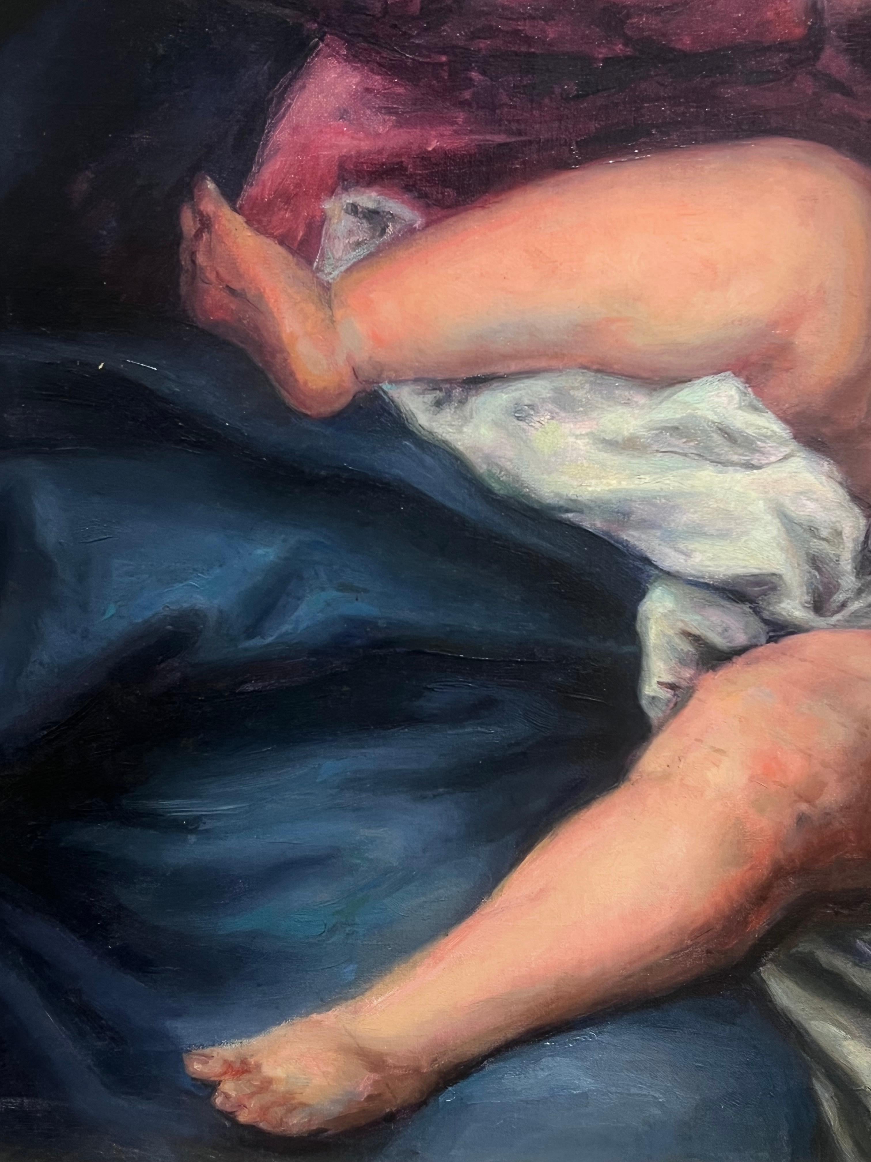 Enorme pintura al óleo victoriana inglesa del Viejo Maestro Madonna & Christ Child según Dyck en venta 2