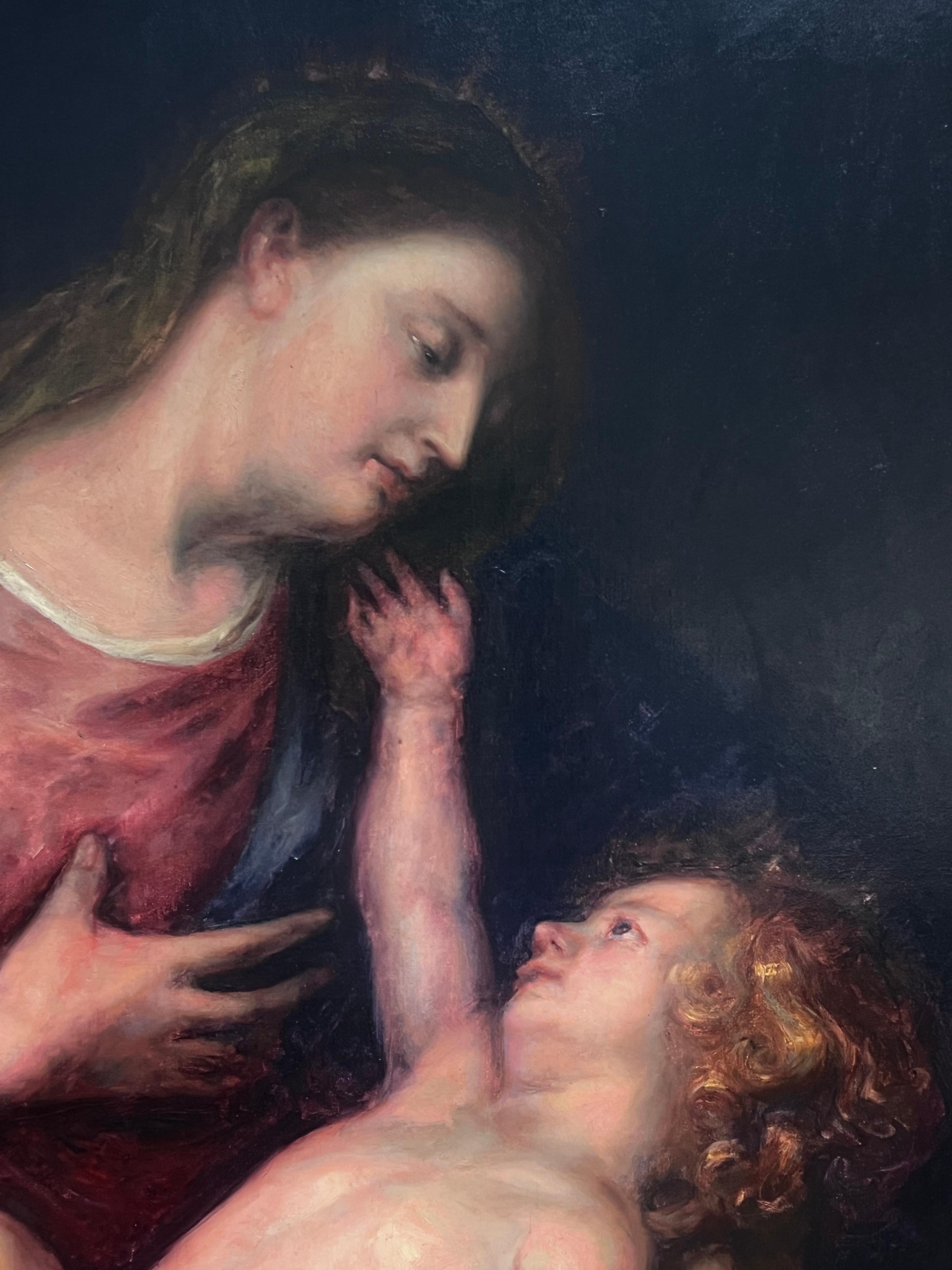 Enorme pintura al óleo victoriana inglesa del Viejo Maestro Madonna & Christ Child según Dyck en venta 4