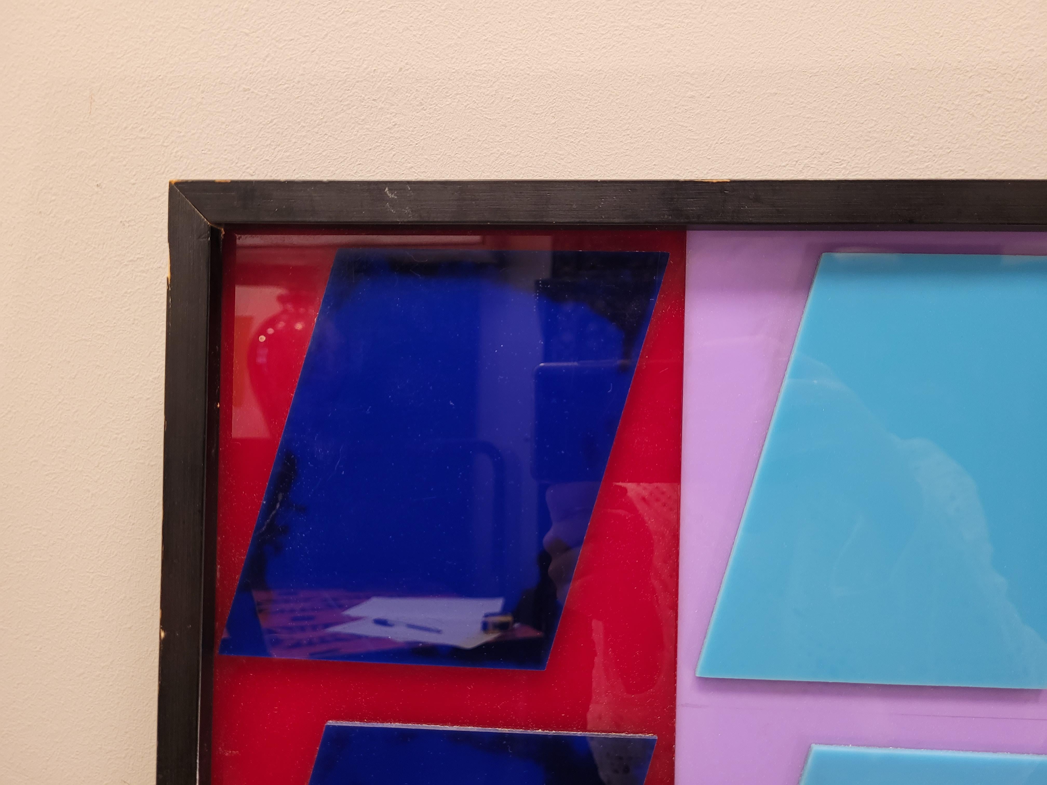 After Vasarely red, blue, pink Couple Op Art Paintings Fiberglass 70's 8