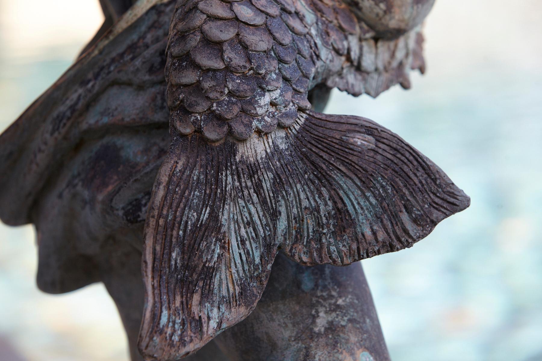 After Verrocchio, Detailed Bronze Water Garden Statue of Cherub and Fish, 1940s 5