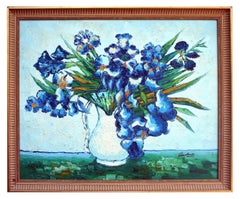 Vintage 1950's Blue Iris and White Pitcher Still-Life 