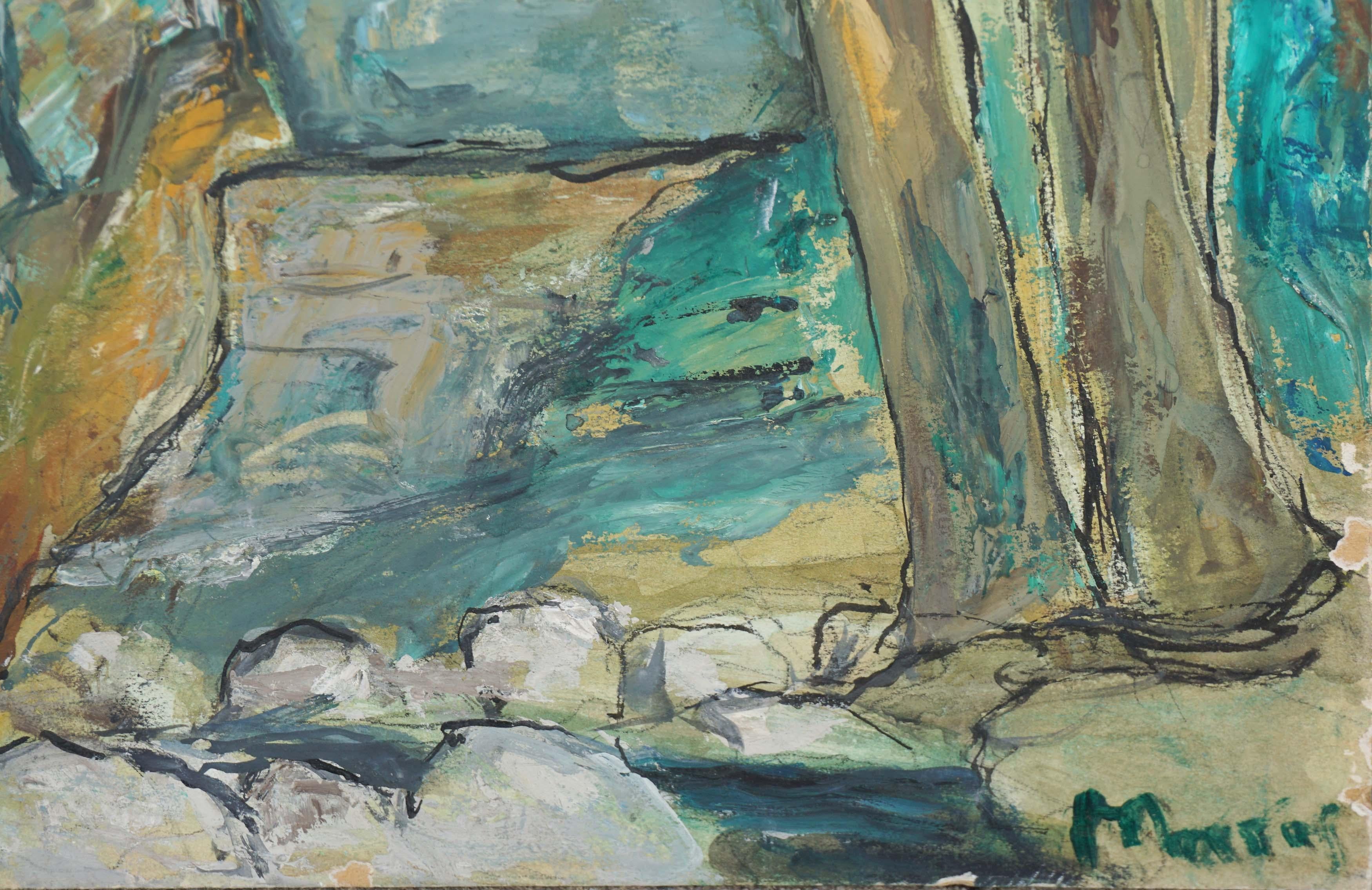 Paisaje postimpresionista, Bajo el puente - Painting Posimpresionista de (After) Vincent van Gogh