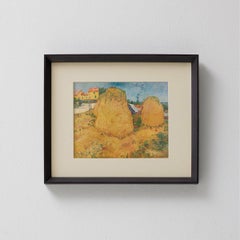 Framed 1947 Vincent van Gogh Landscape Print with Haystacks by Editions du Chêne