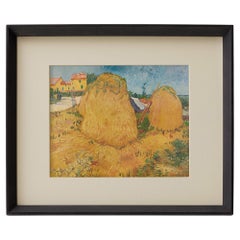 Framed 1947 Vincent van Gogh Landscape Print with Haystacks by Editions du Chêne