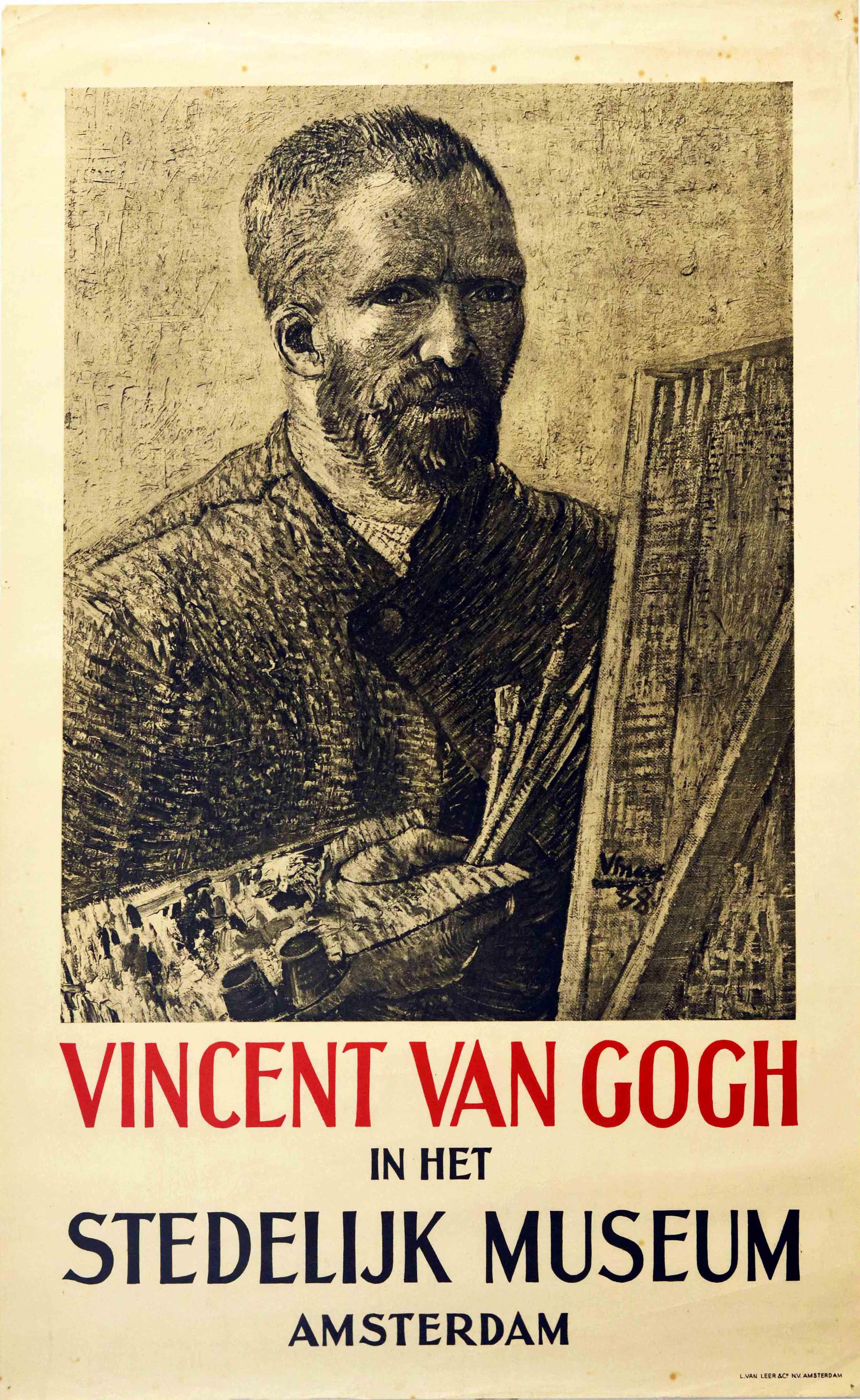 (After) Vincent van Gogh - Original Vintage Art Exhibition Poster Vincent Van  Gogh In Het Stedelijk Museum For Sale at 1stDibs