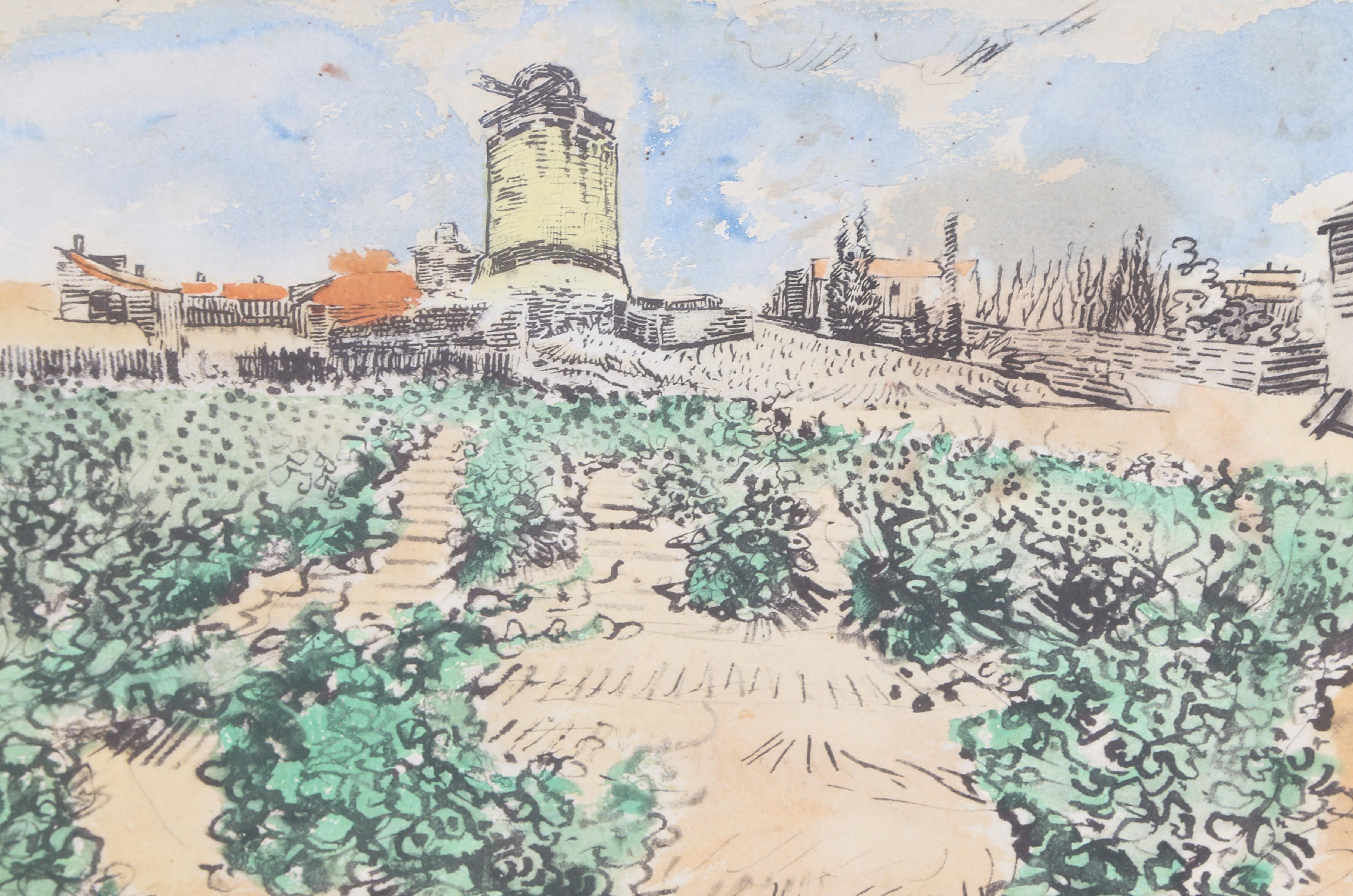 The Mill of Alphonse Daudet at Fontevieille, Lithograph after Vincent van Gogh - Post-Impressionist Print by (After) Vincent van Gogh