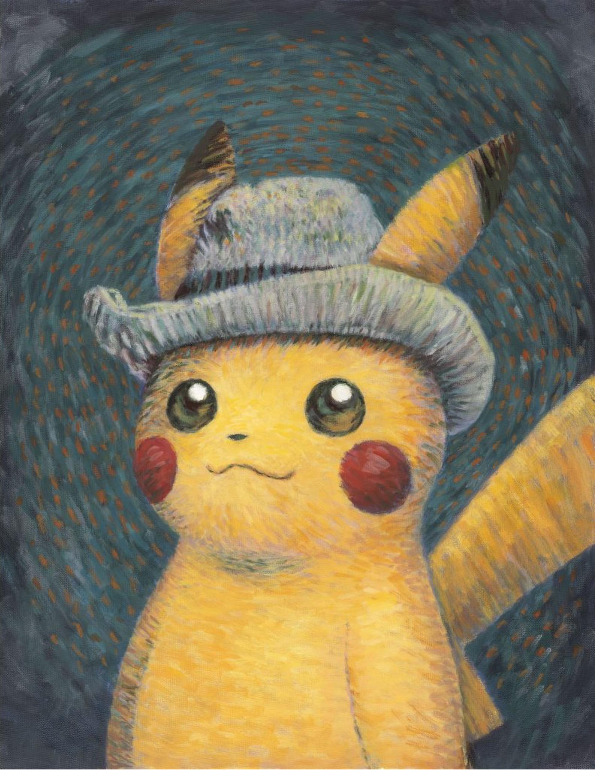 (After) Vincent van Gogh Figurative Print - Vincent van Gogh X Pokemon Pikachu Self-portrait with Grey Felt Hat Canvas