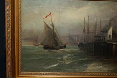 AFTER WILLIAM ANSLOW THORNLEY 1858-98 NAUTICAL OIL PAINTING TiTLED OFF THE WHARF