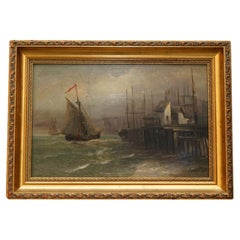 AFTER WILLIAM ANSLOW THORNLEY 1858-98 NAUTICAL OIL PAINTING TiTLED OFF THE WHARF