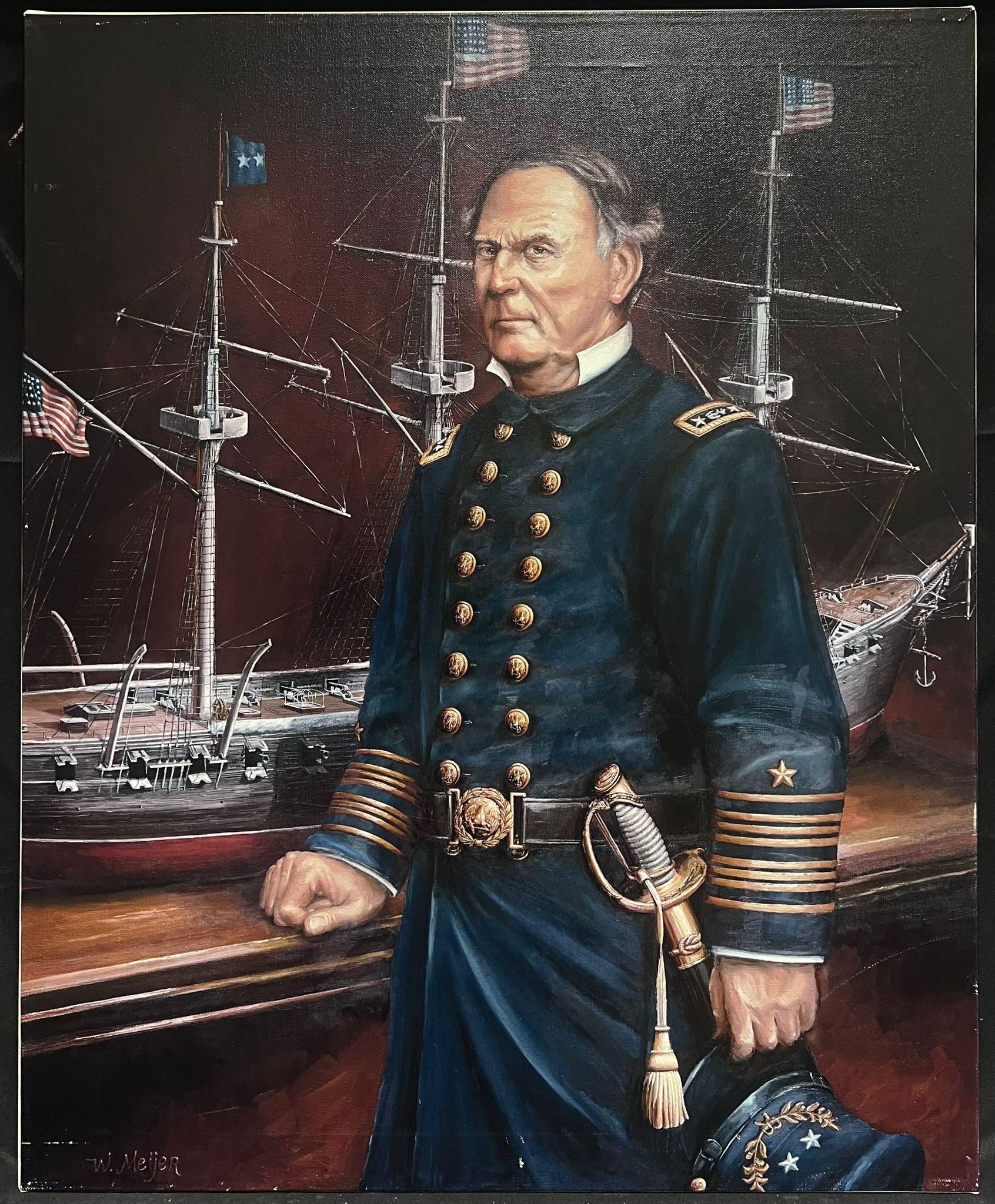 Portrait of David Glasgow Farragut American Civil War Officer Large Picture - Print by after William Meijer