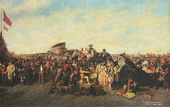 Large Classic British Horse Racing Color Print in Gold Frame Derby Day 1856