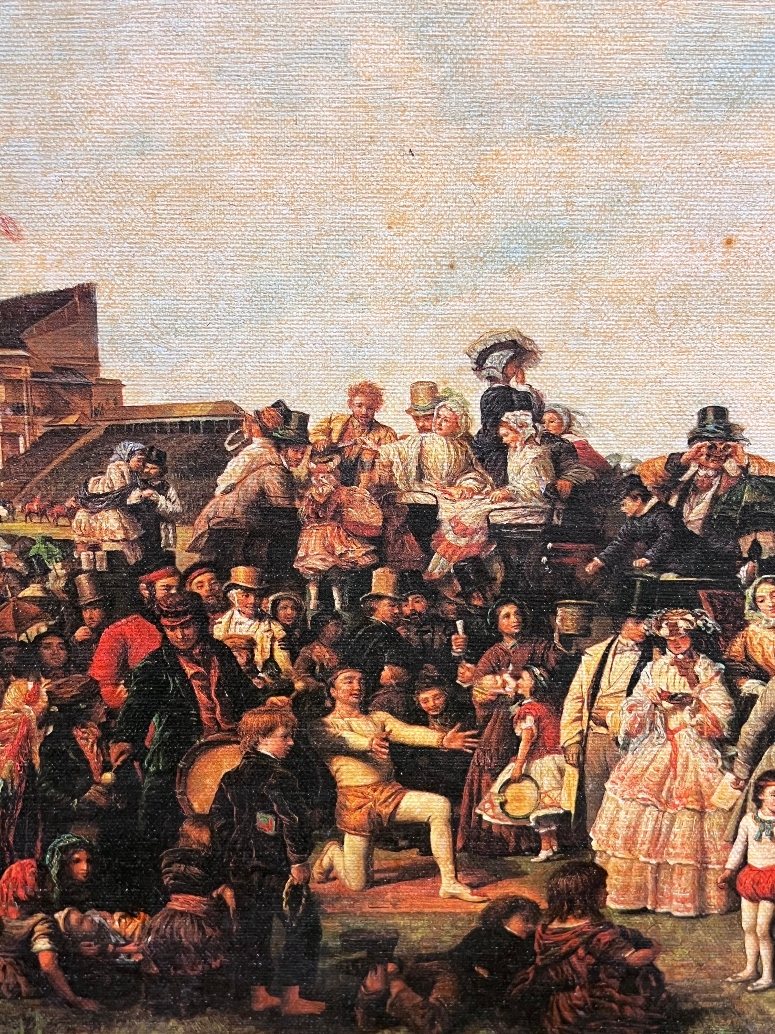 Derby Day 1856
after William Powell Frith
late 20th century color print on canvas, framed in ornate gilt swept frame
framed: 25 x 33 inches
canvas: 16 x 24 inches
Provenance: private collection, England
Condition: overall good condition, the frame