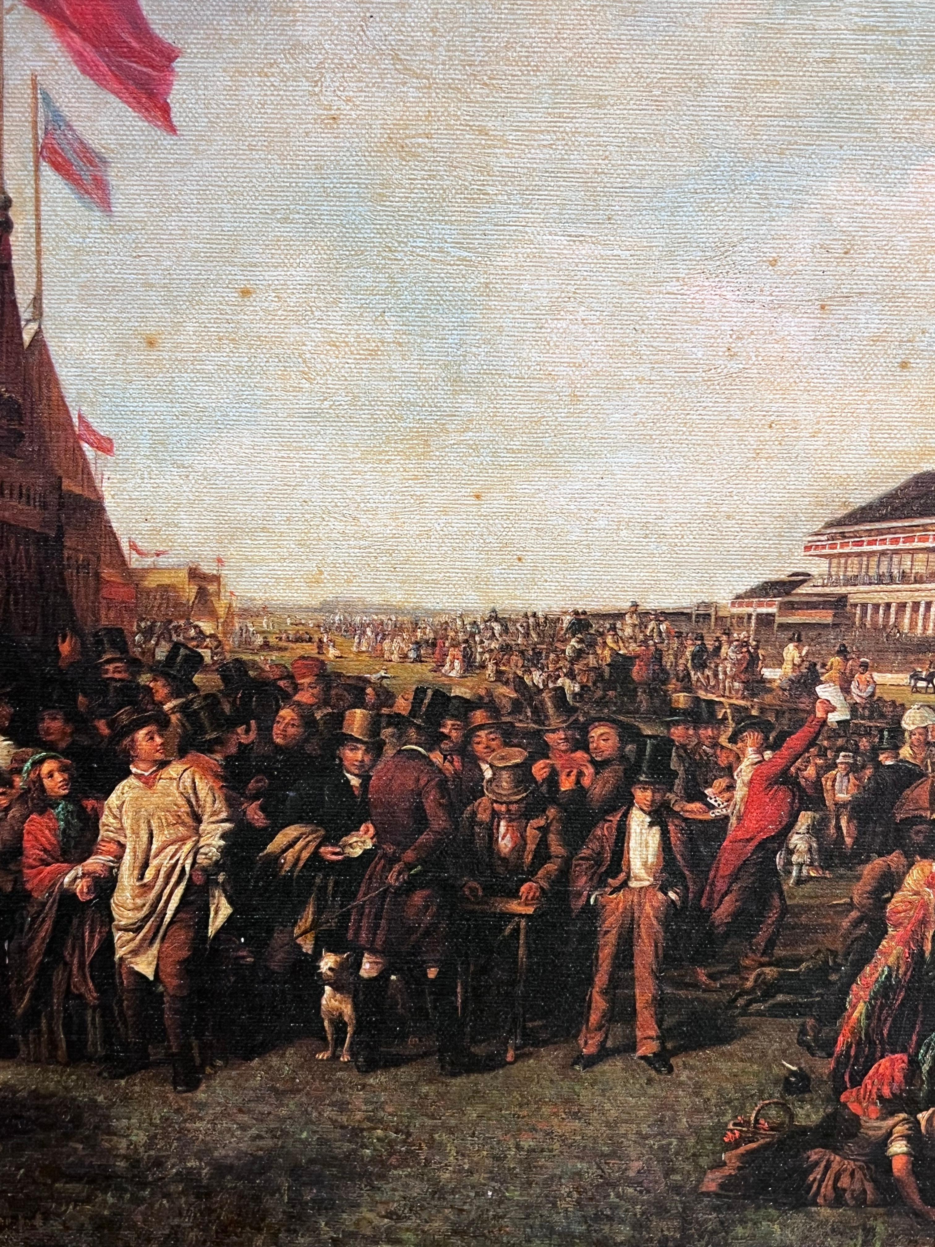 Large Classic British Horse Racing Color Print in Gold Frame Derby Day 1856 1