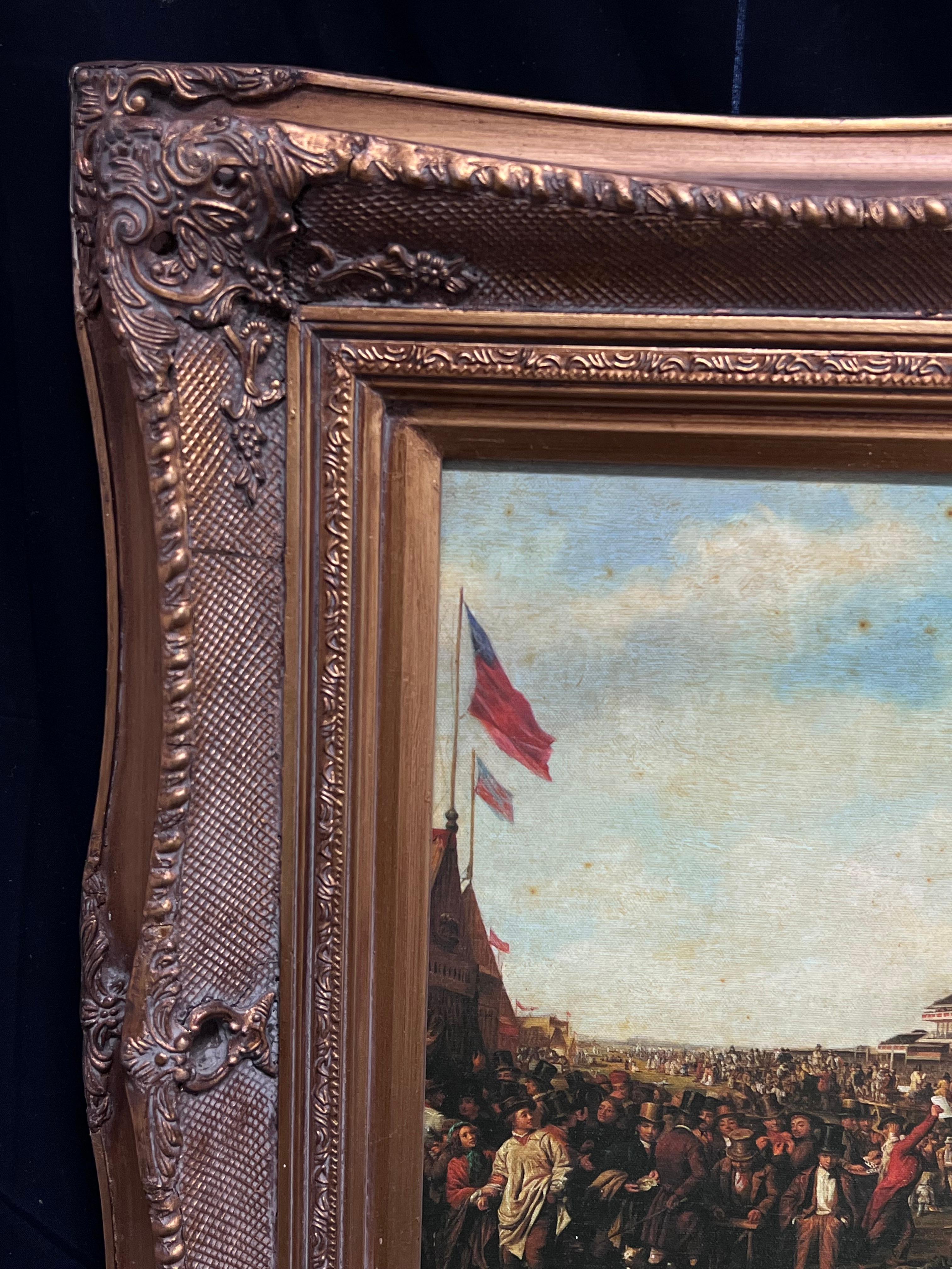 Large Classic British Horse Racing Color Print in Gold Frame Derby Day 1856 2