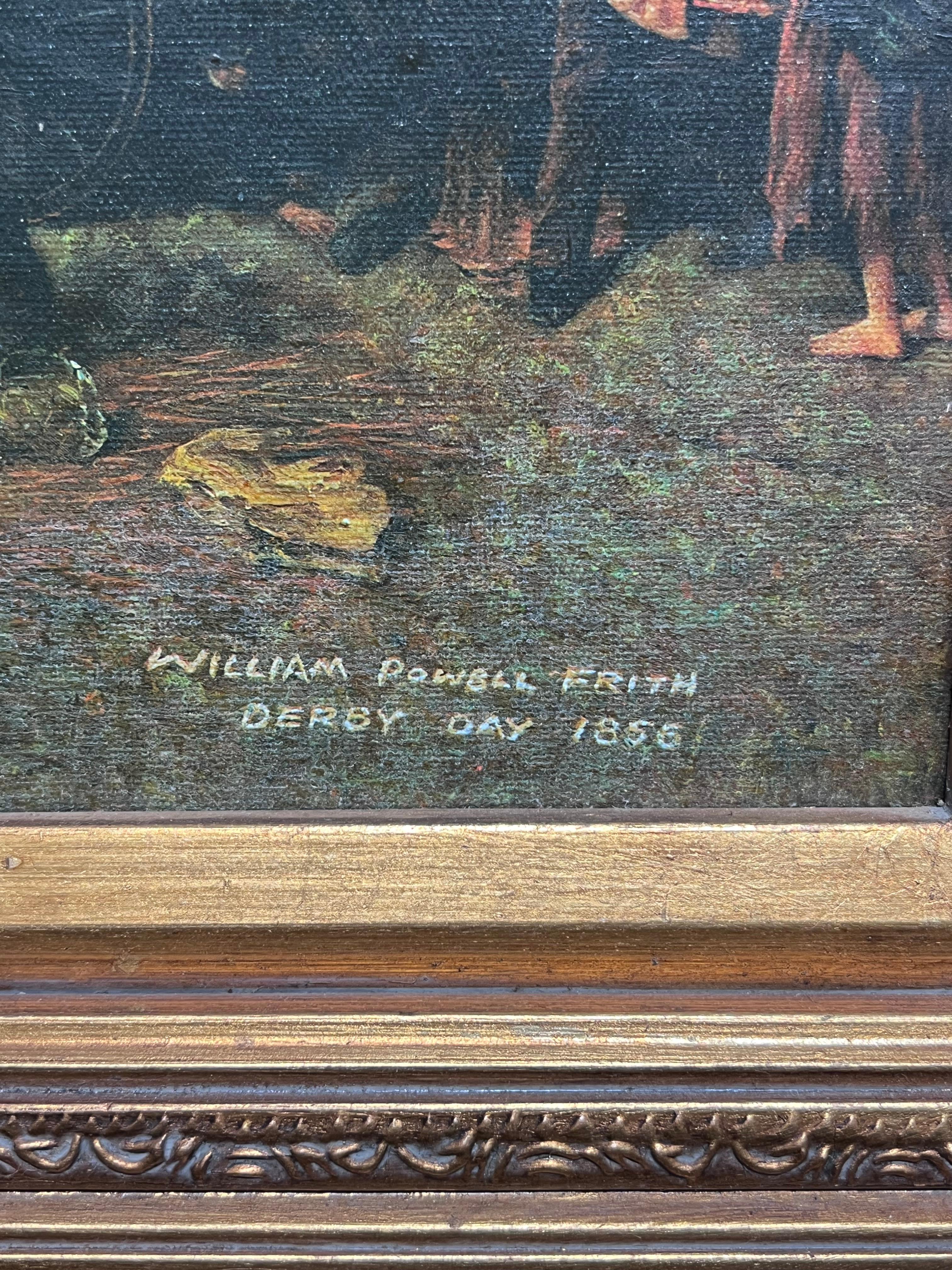 Large Classic British Horse Racing Color Print in Gold Frame Derby Day 1856 3