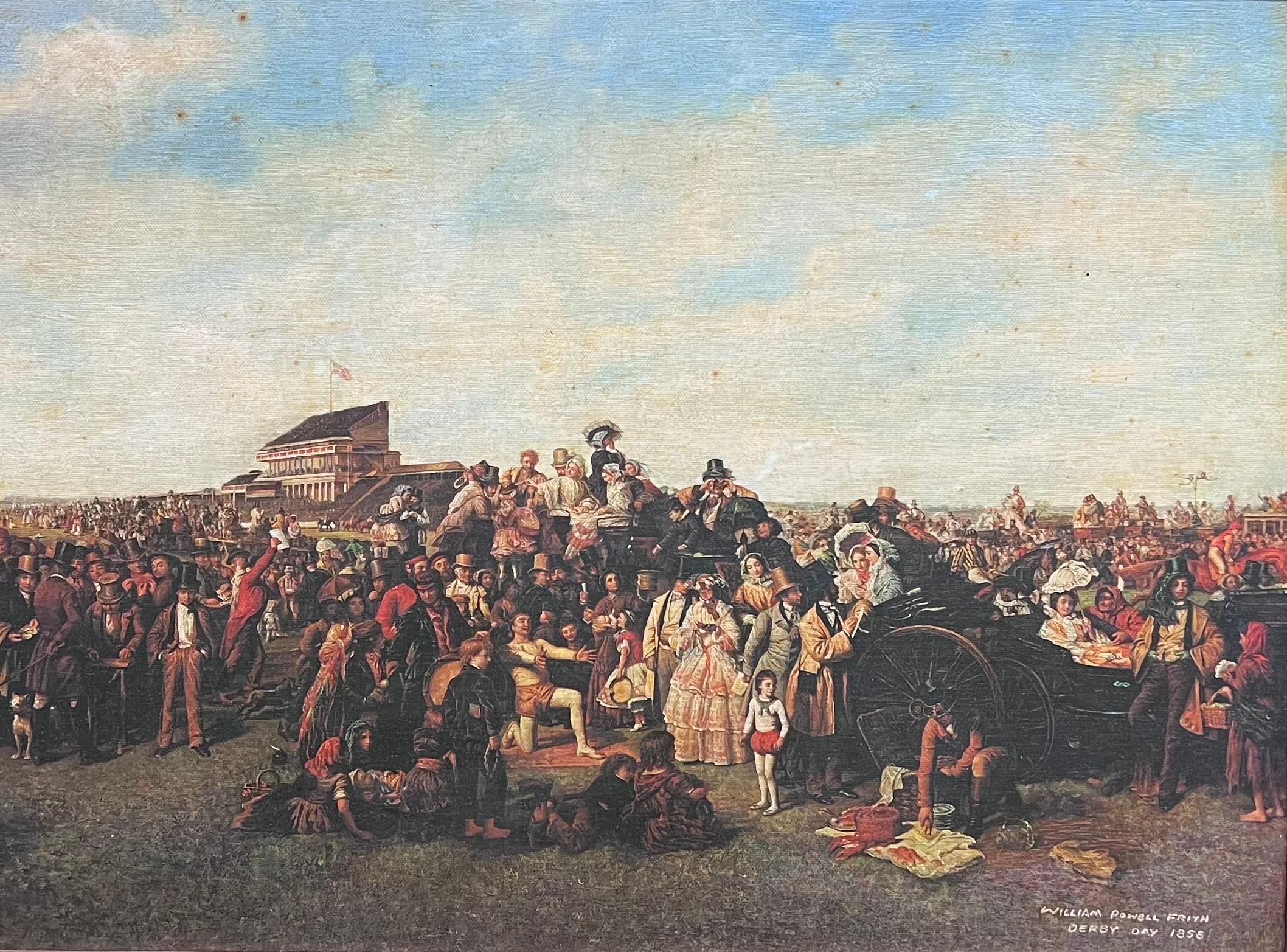 Large Classic British Horse Racing Color Print in Gold Frame Derby Day 1856 4