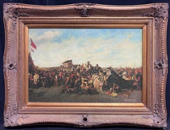 Large Classic British Horse Racing Color Print in Gold Frame Derby Day 1856