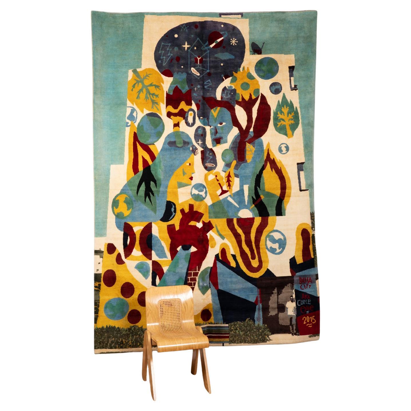 After	Akacorleone.	Rug,	or	tapestry	« Baisa	City ».	Contemporary	work.	 For Sale