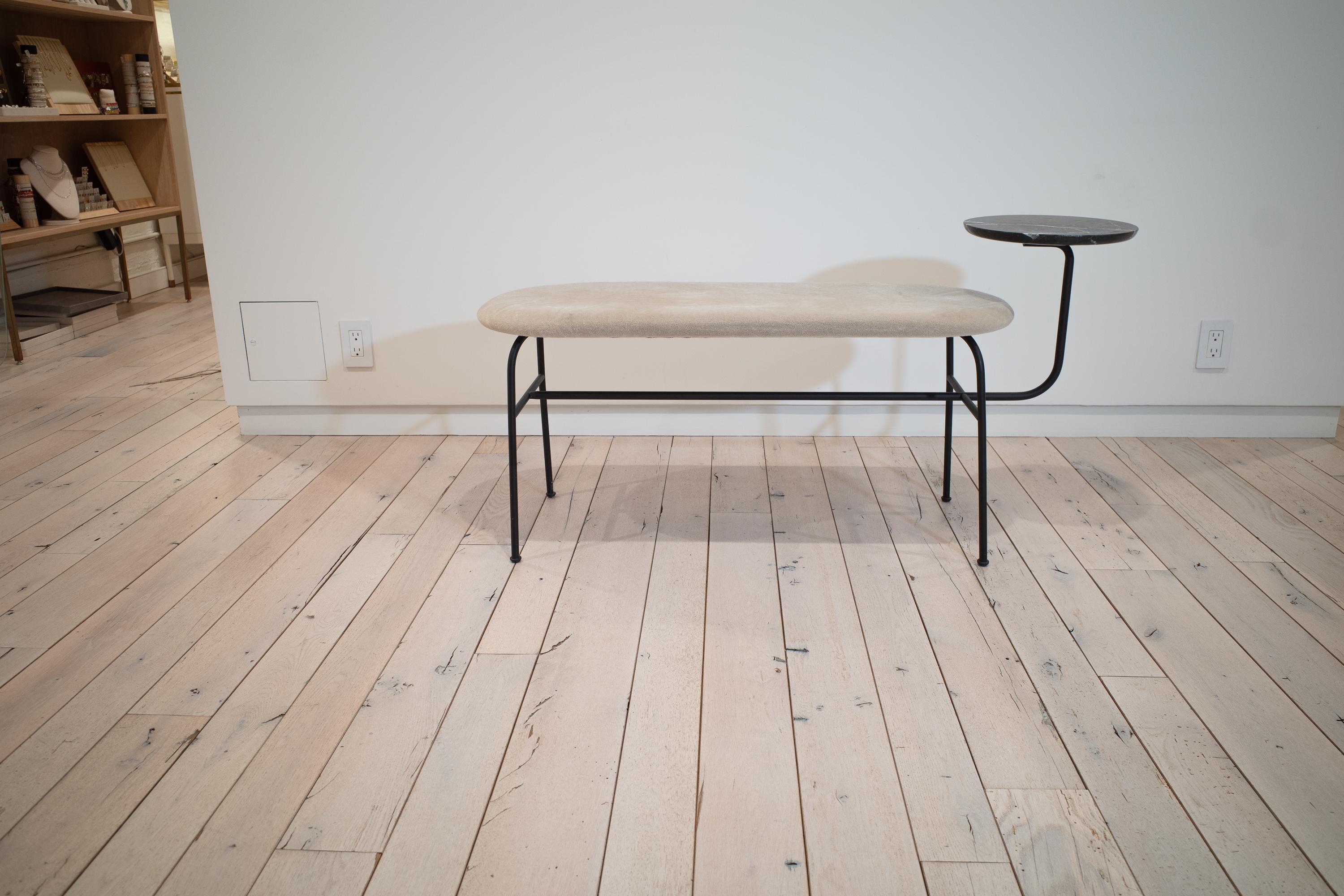 This authentic Afterbench (sometimes known as the Afteroom Bench), originally released in 2016 by Audo Copenhagen (formerly Menu), is a definitive example of modern Danish functionalism. Designed by the acclaimed Afteroom Studio as a subtle homage