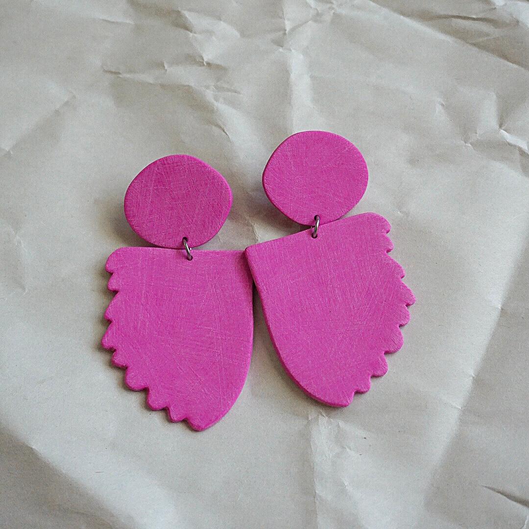 Contemporary Afterglow Earrings Polymer Clay & Titanium in Magenta by Shape + Form For Sale