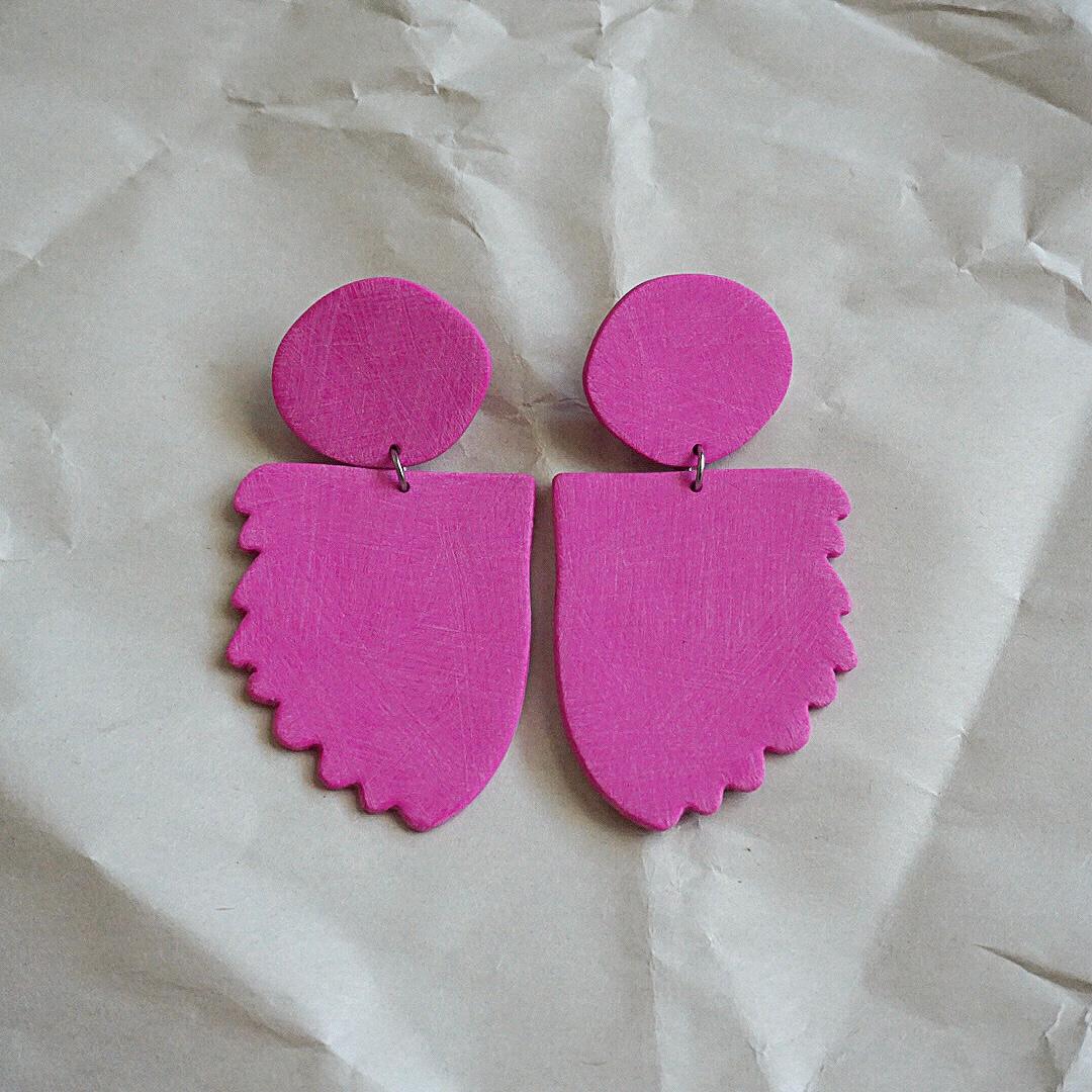 Women's or Men's Afterglow Earrings Polymer Clay & Titanium in Magenta by Shape + Form For Sale